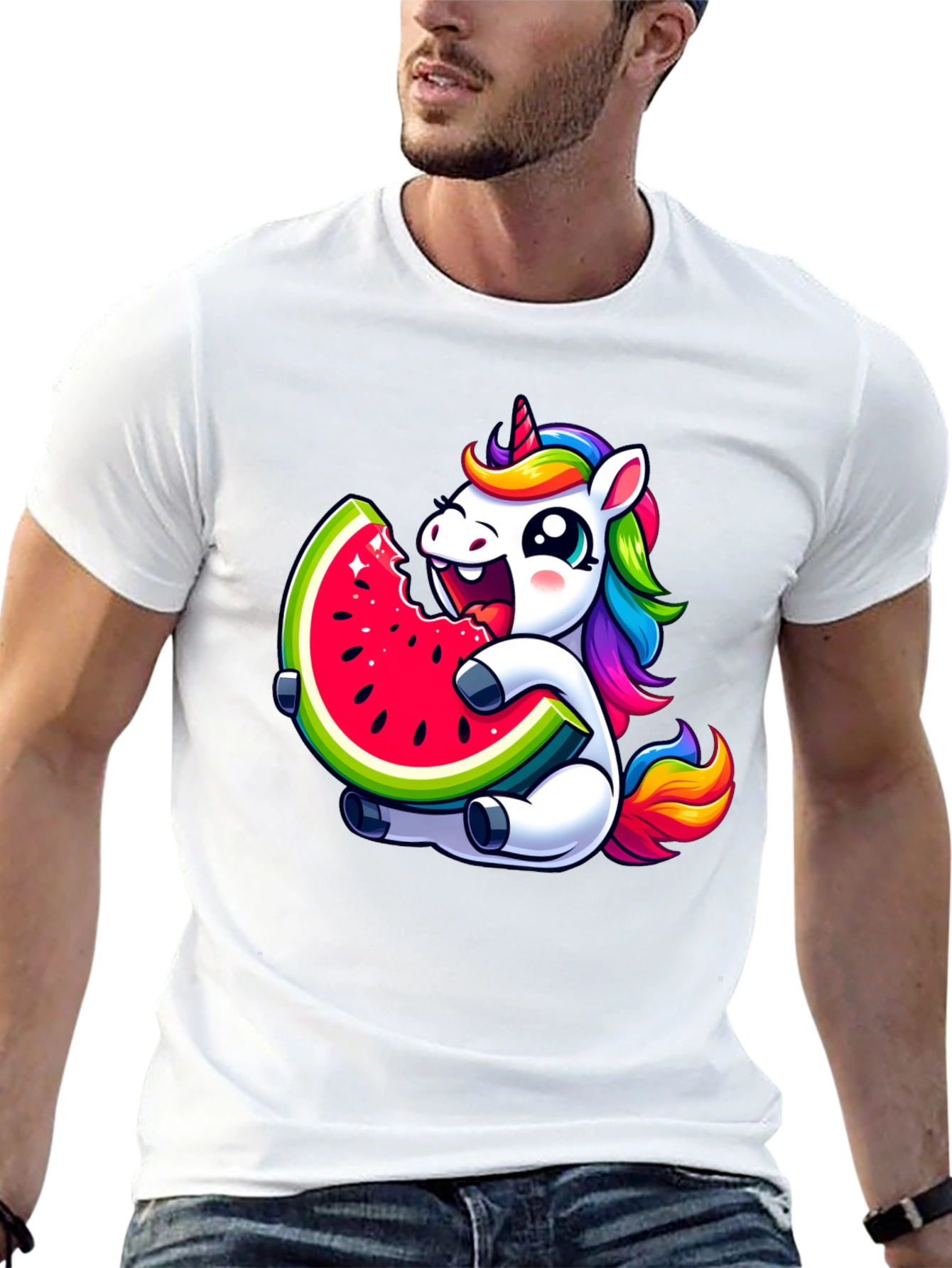 Unicorn Eating Watermelon Black T-Shirt