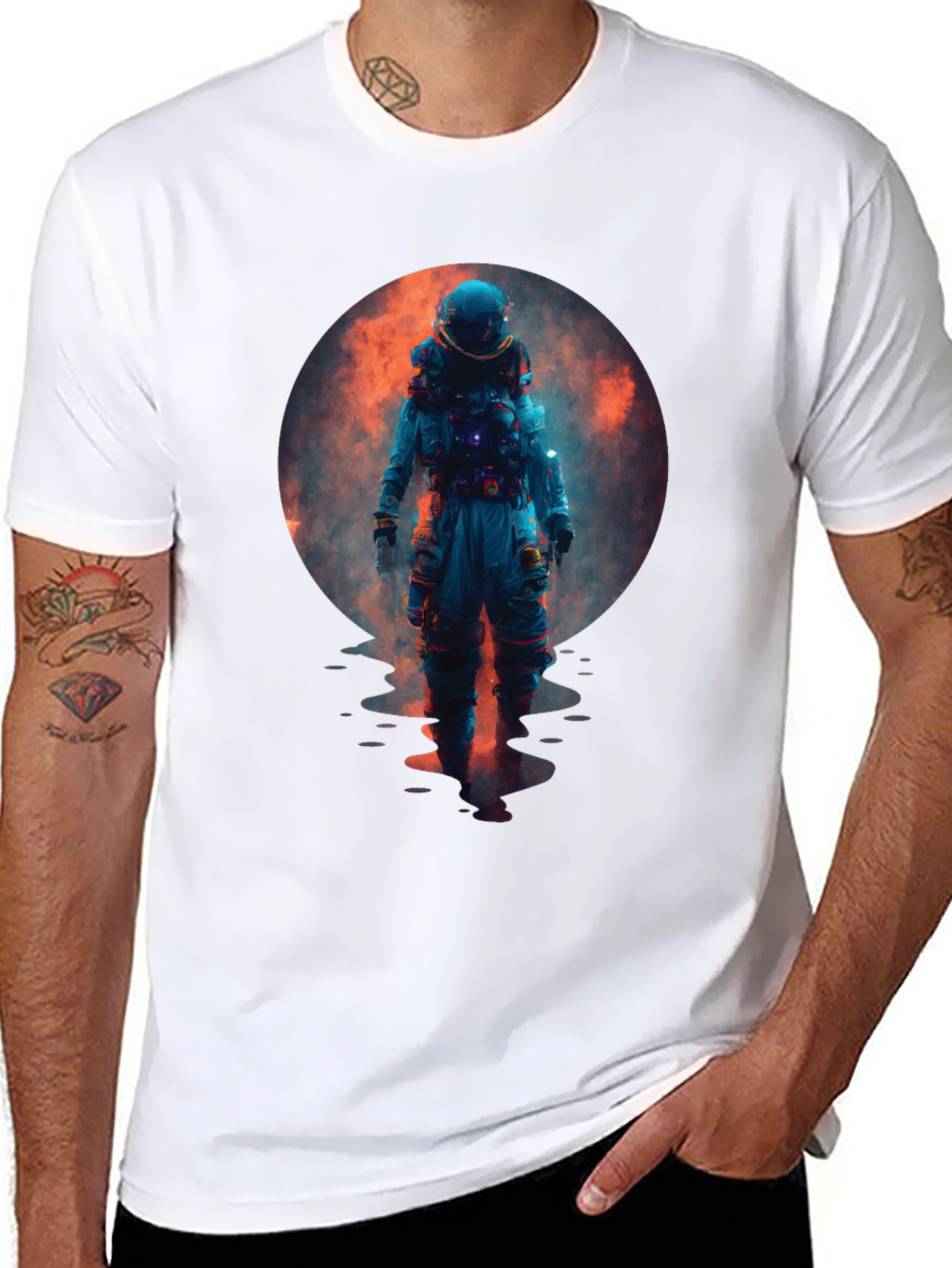 Astronaut in Space Graphic Black T-Shirt