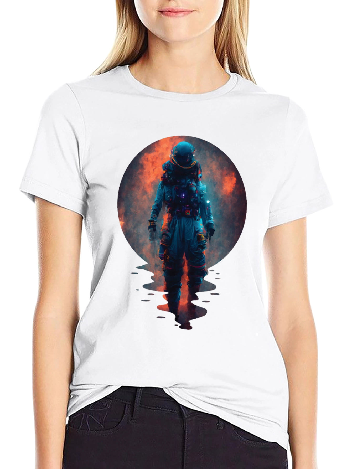 Astronaut in Space Graphic Black T-Shirt