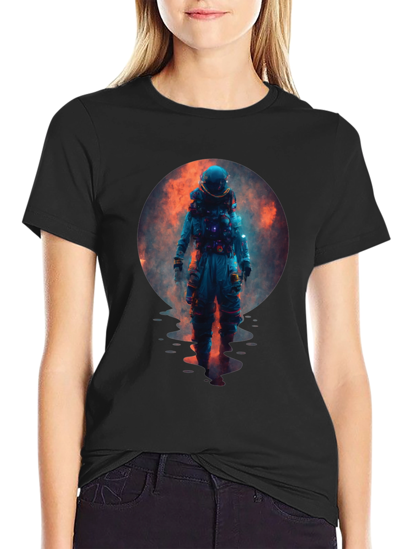 Astronaut in Space Graphic Black T-Shirt