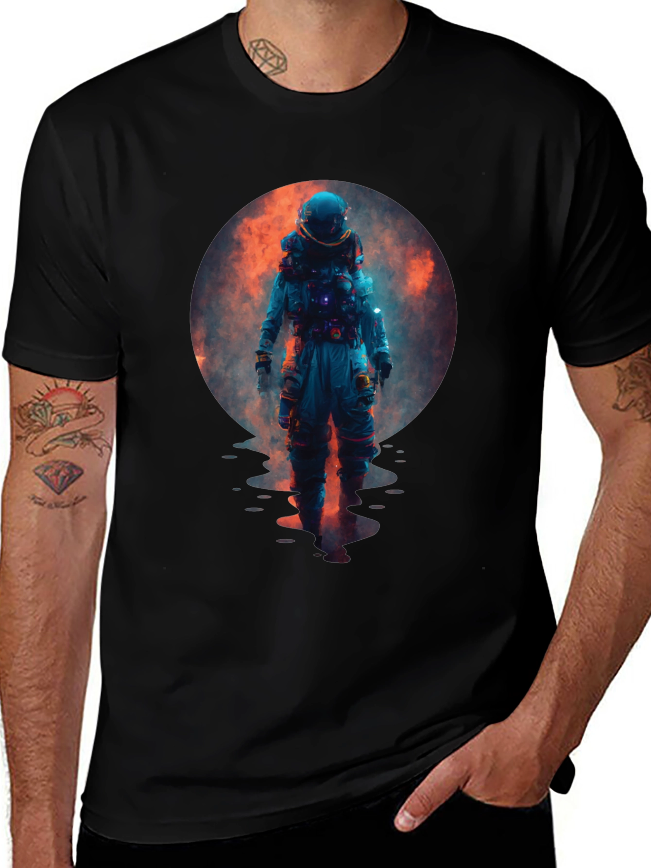 Astronaut in Space Graphic Black T-Shirt
