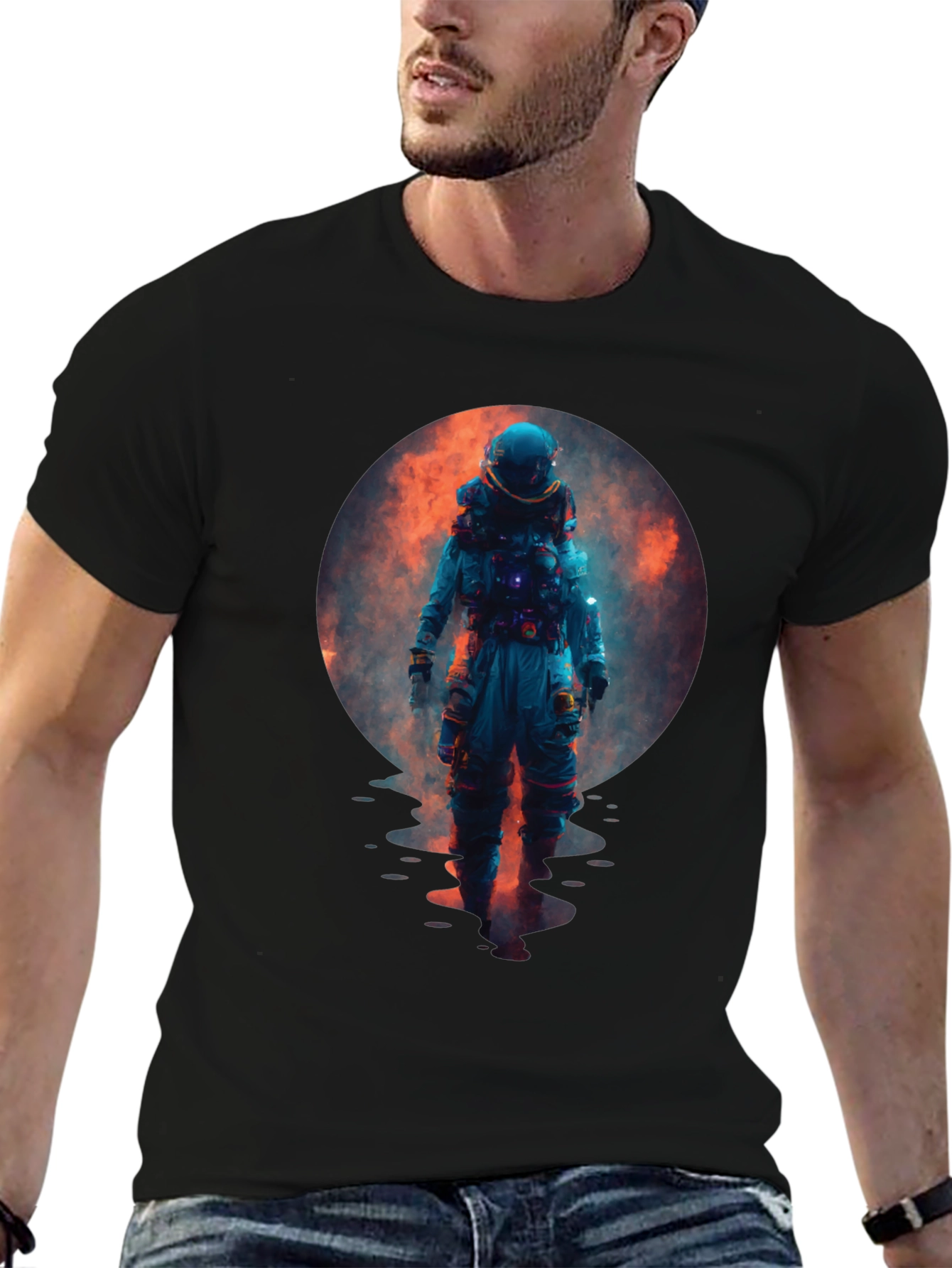 Astronaut in Space Graphic Black T-Shirt