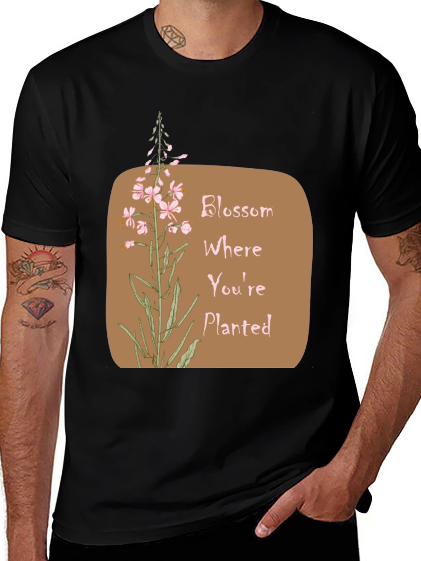 Blossom Where Youre Planted Black T-Shirt