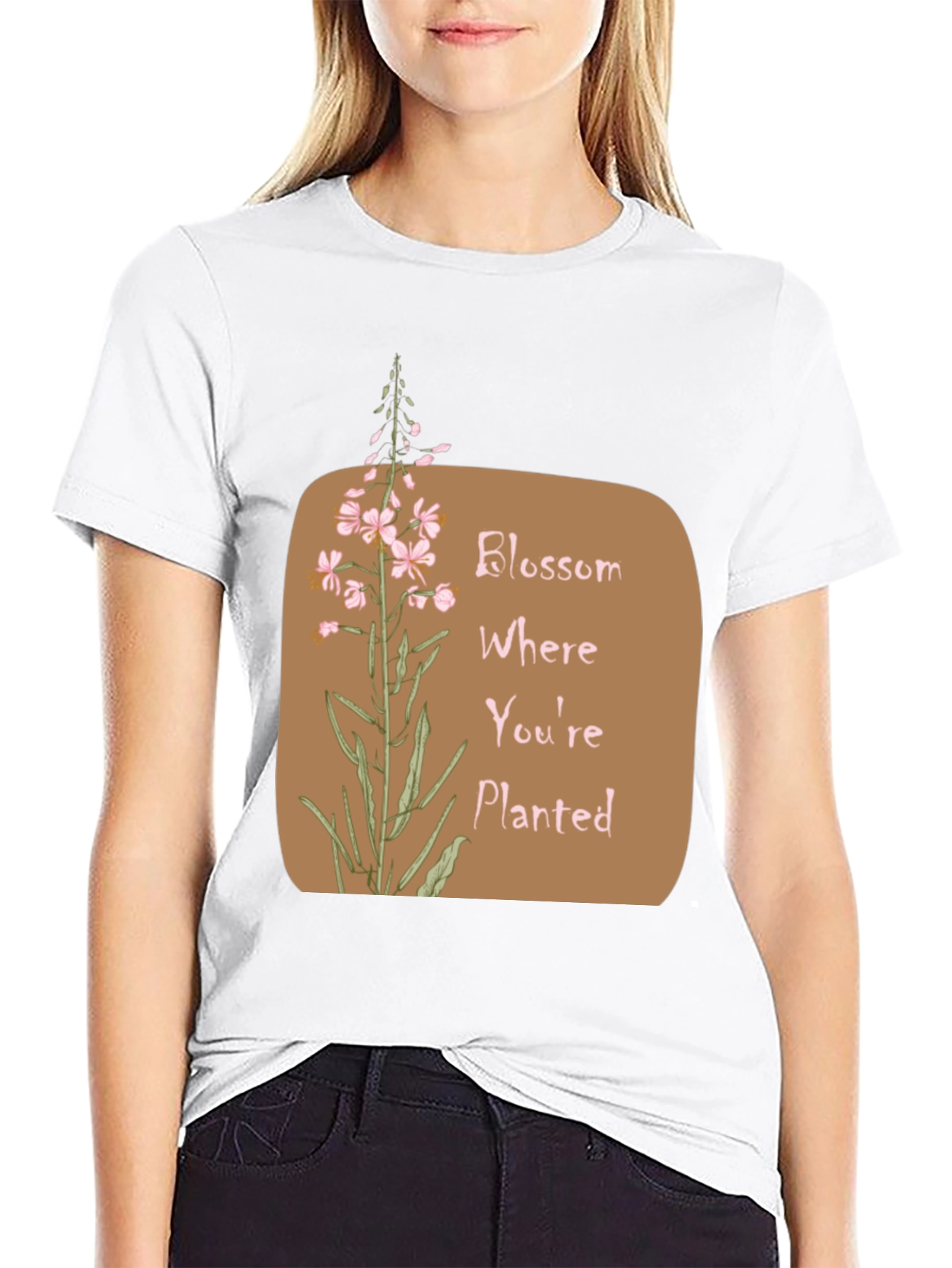 Blossom Where Youre Planted Black T-Shirt