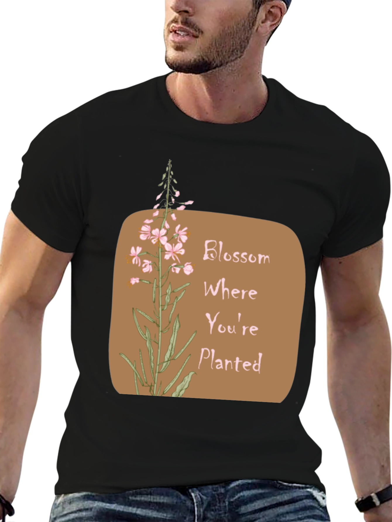 Blossom Where Youre Planted Black T-Shirt