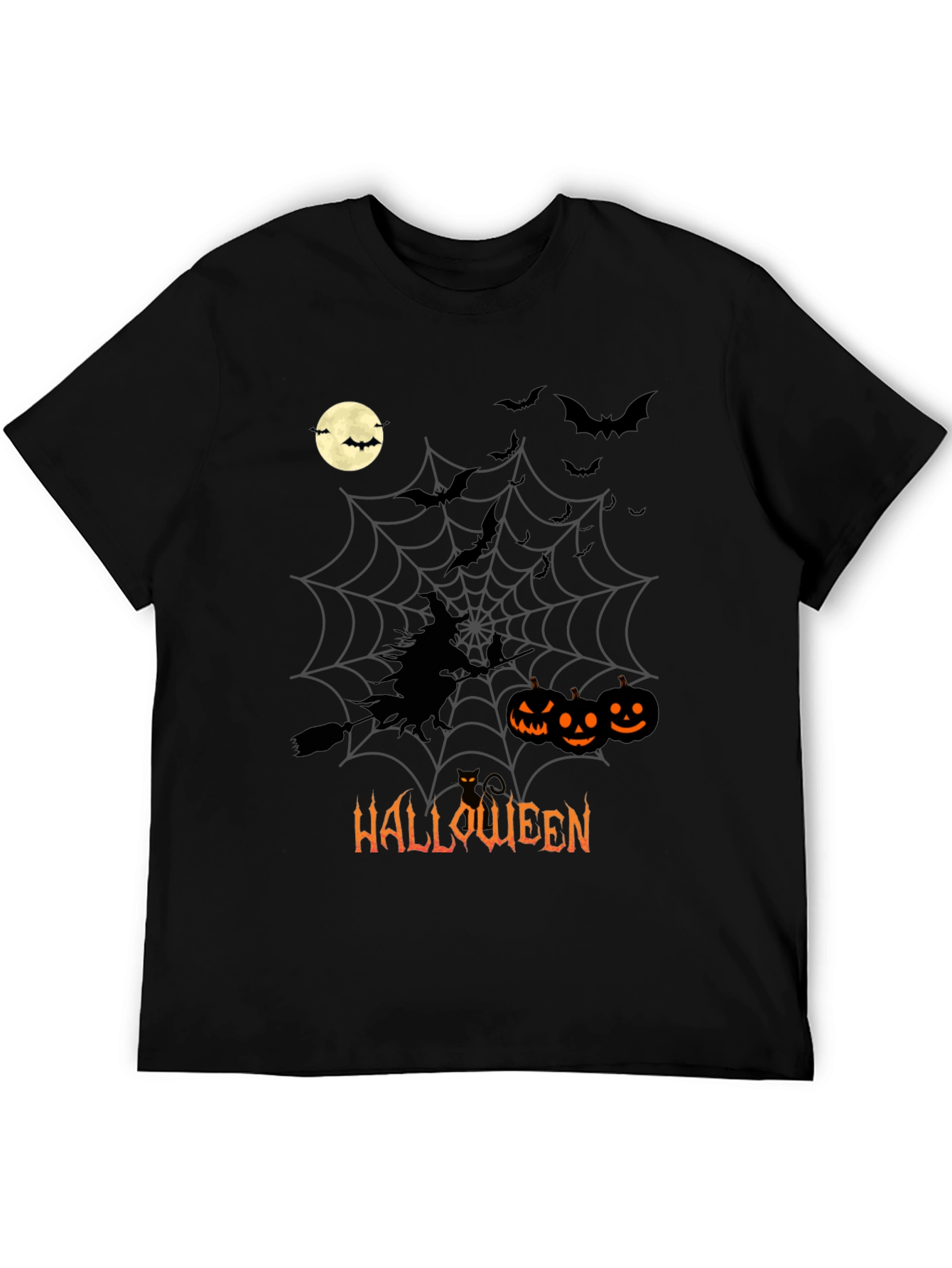 Halloween Witch & Pumpkins Black T-Shirt