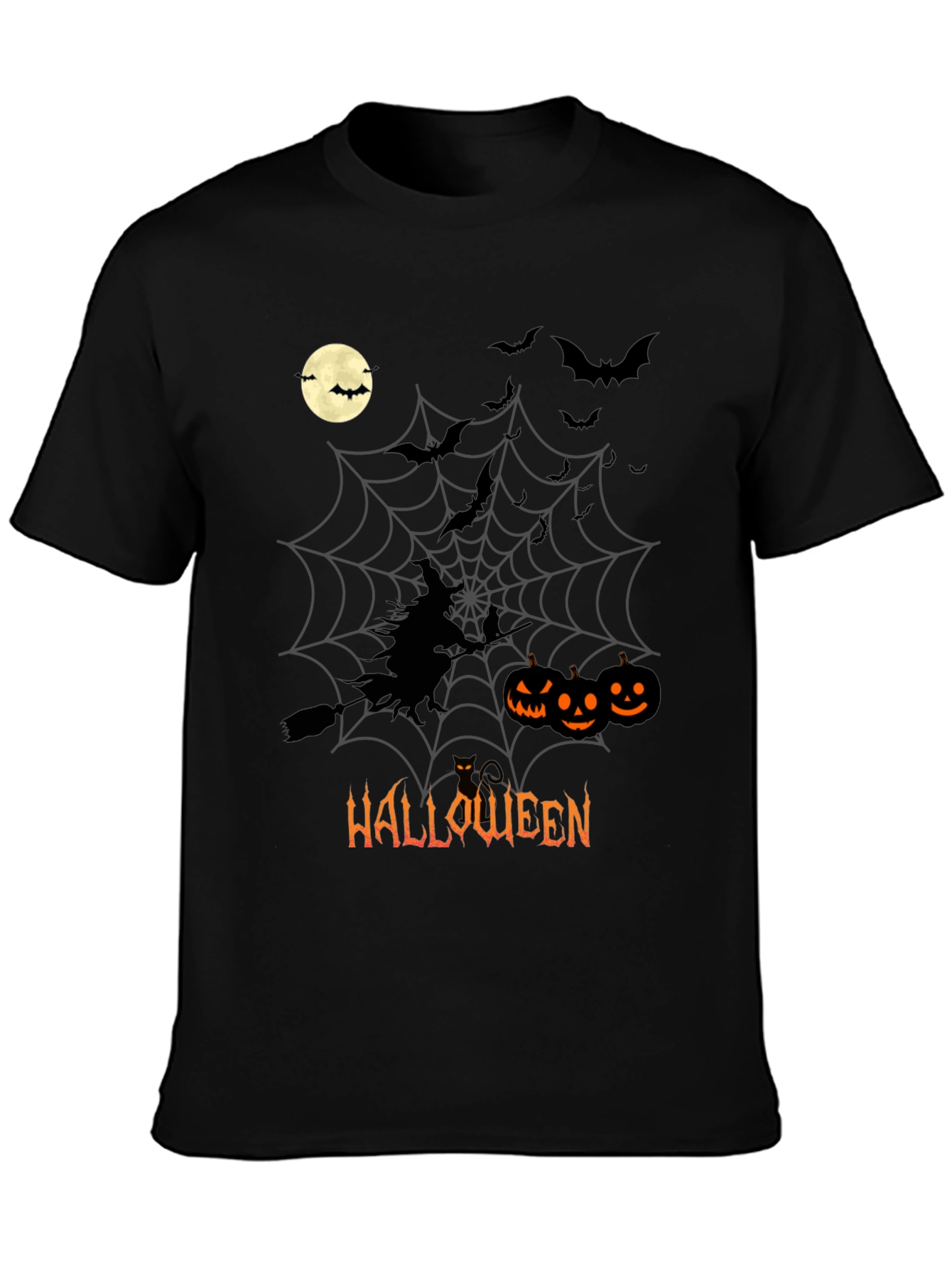 Halloween Witch & Pumpkins Black T-Shirt