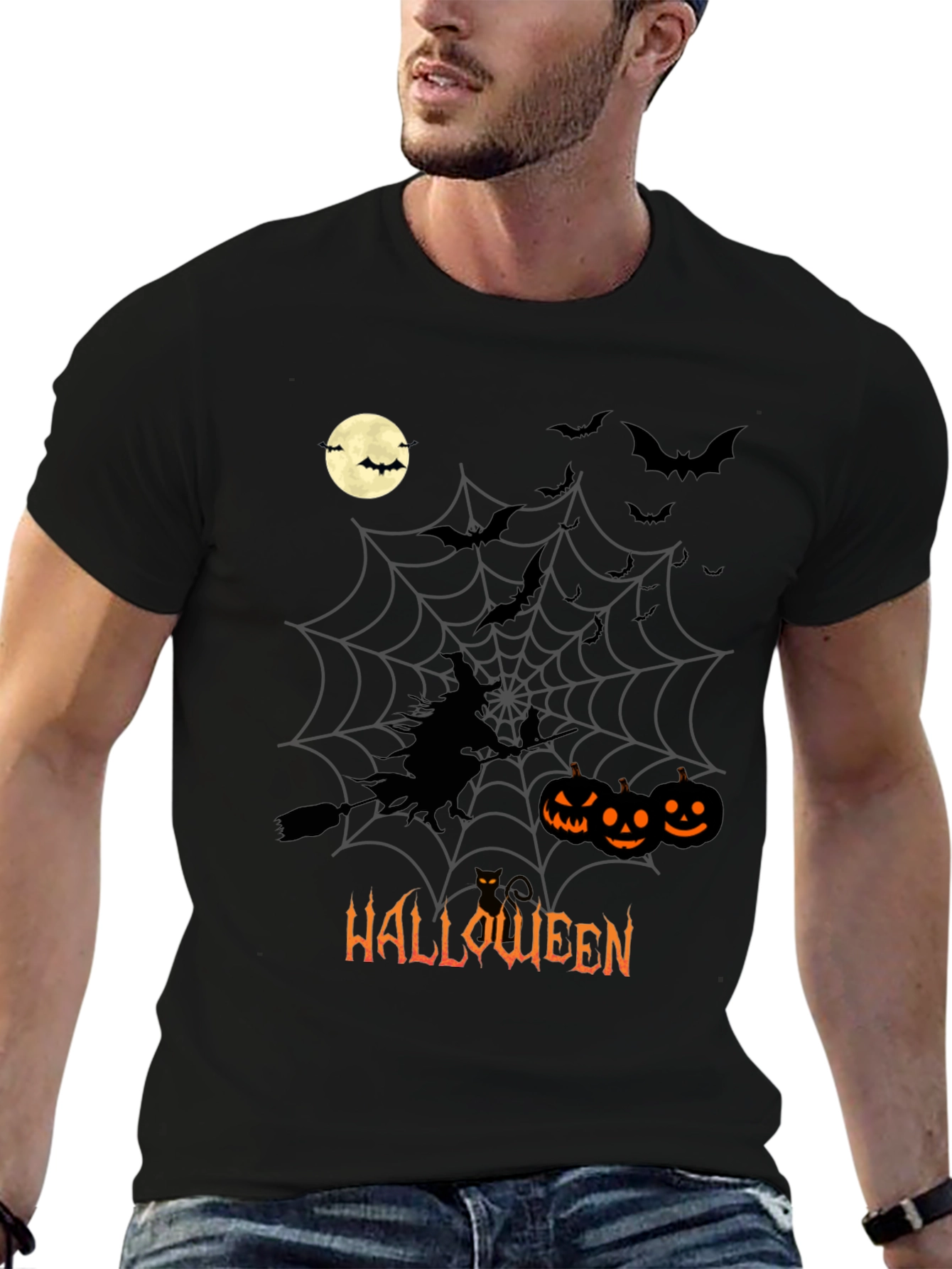 Halloween Witch & Pumpkins Black T-Shirt