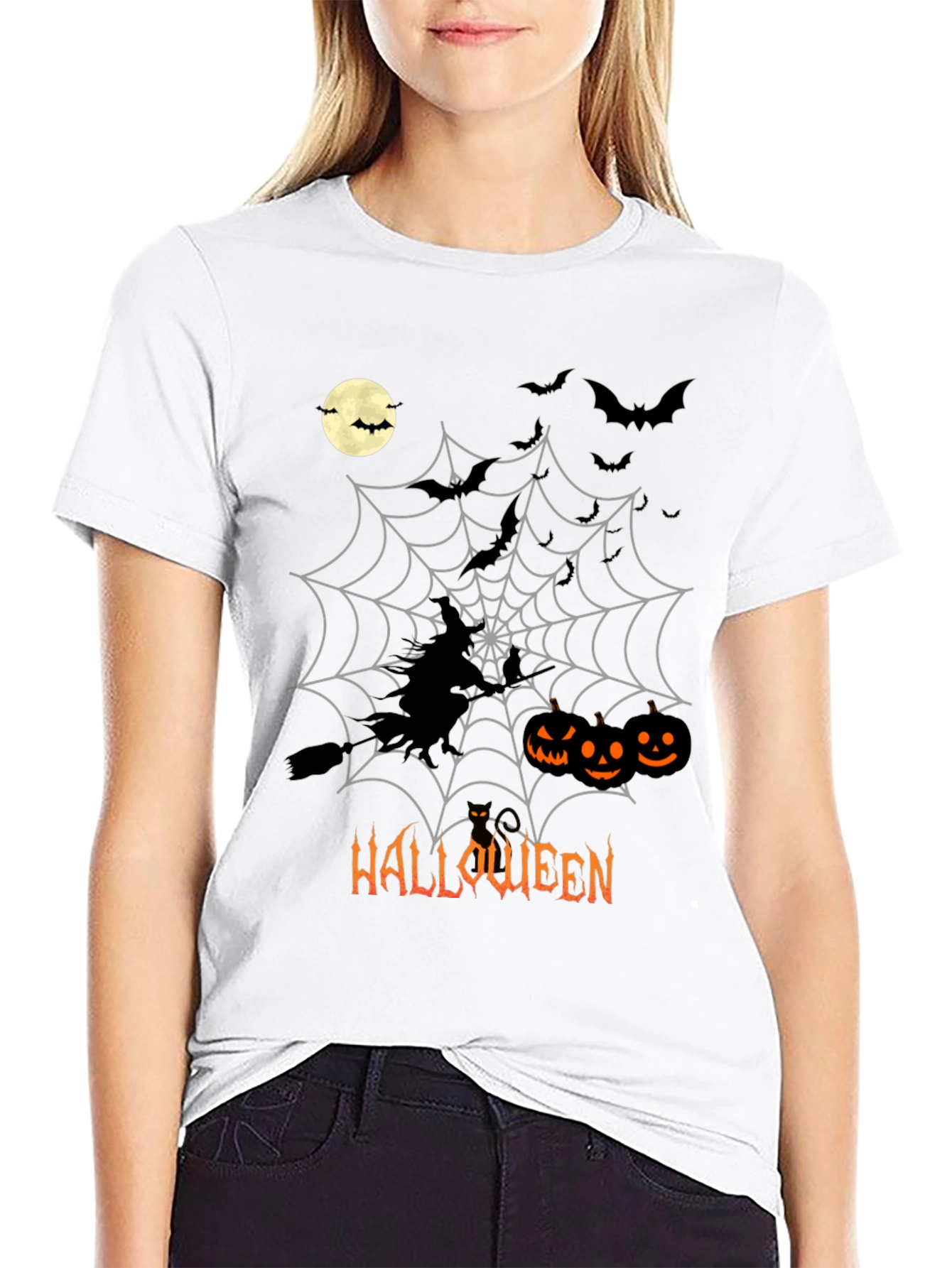 Halloween Witch & Pumpkins Black T-Shirt