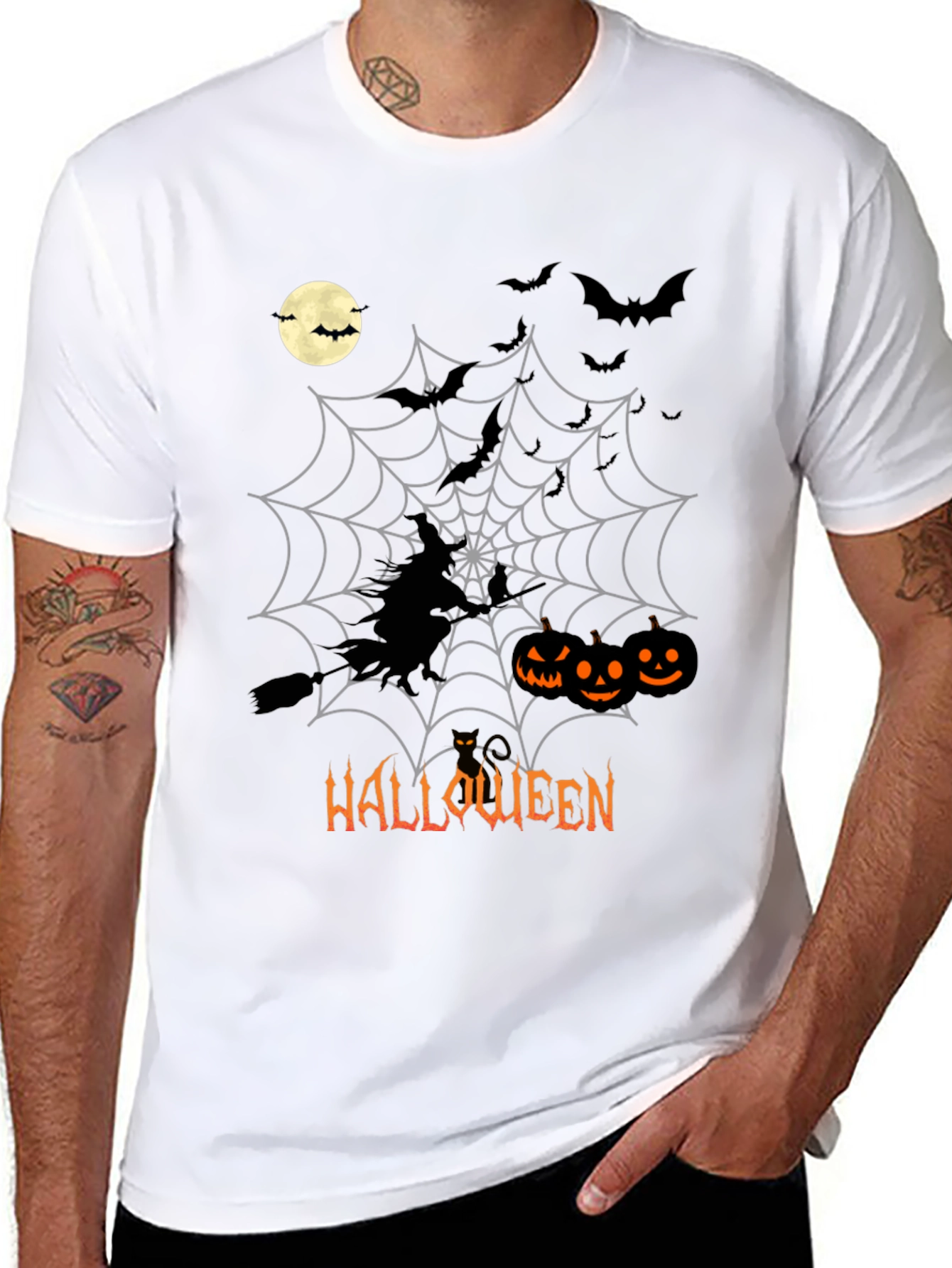 Halloween Witch & Pumpkins Black T-Shirt