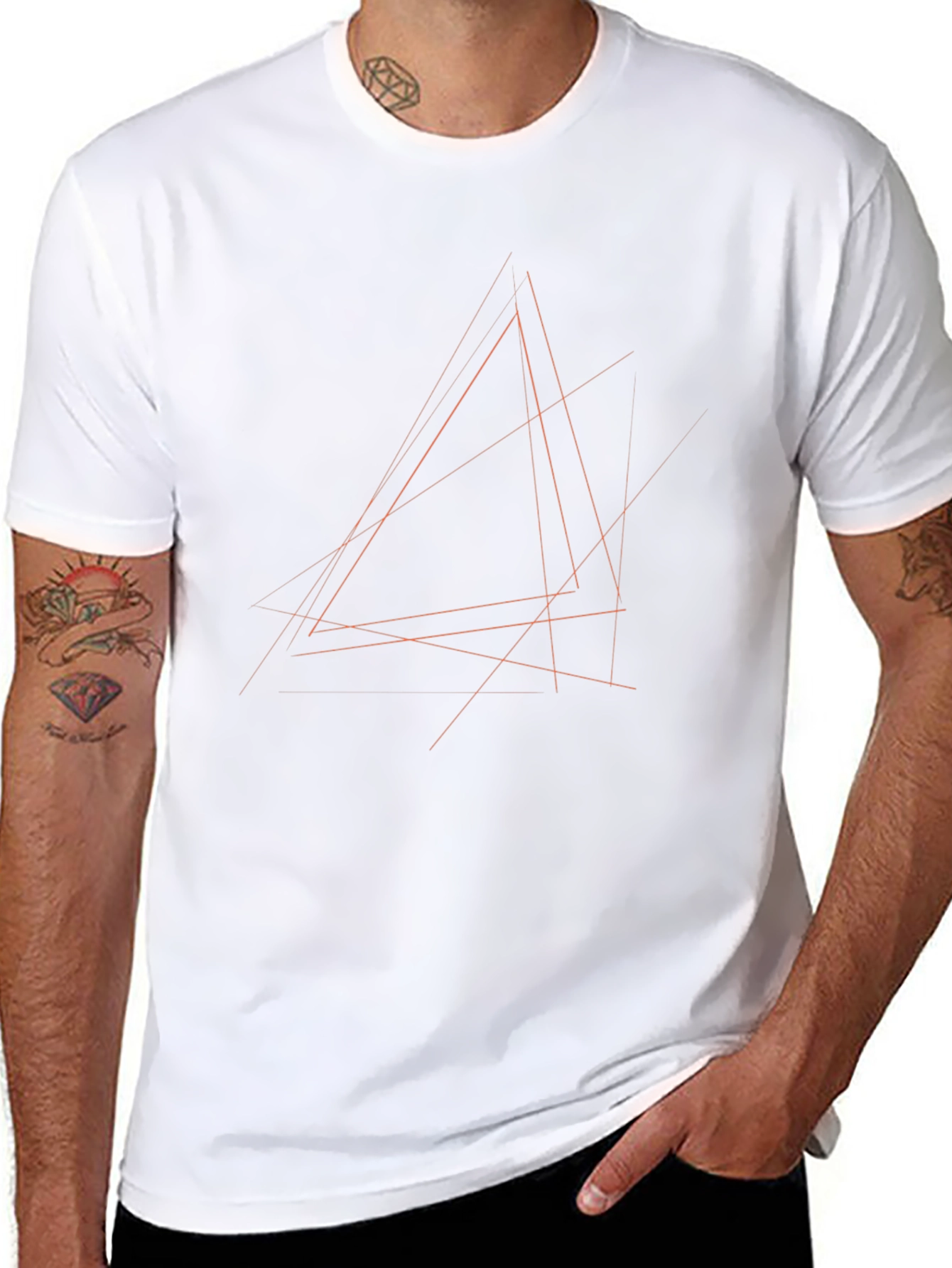 Abstract Geometric Lines Black T-Shirt