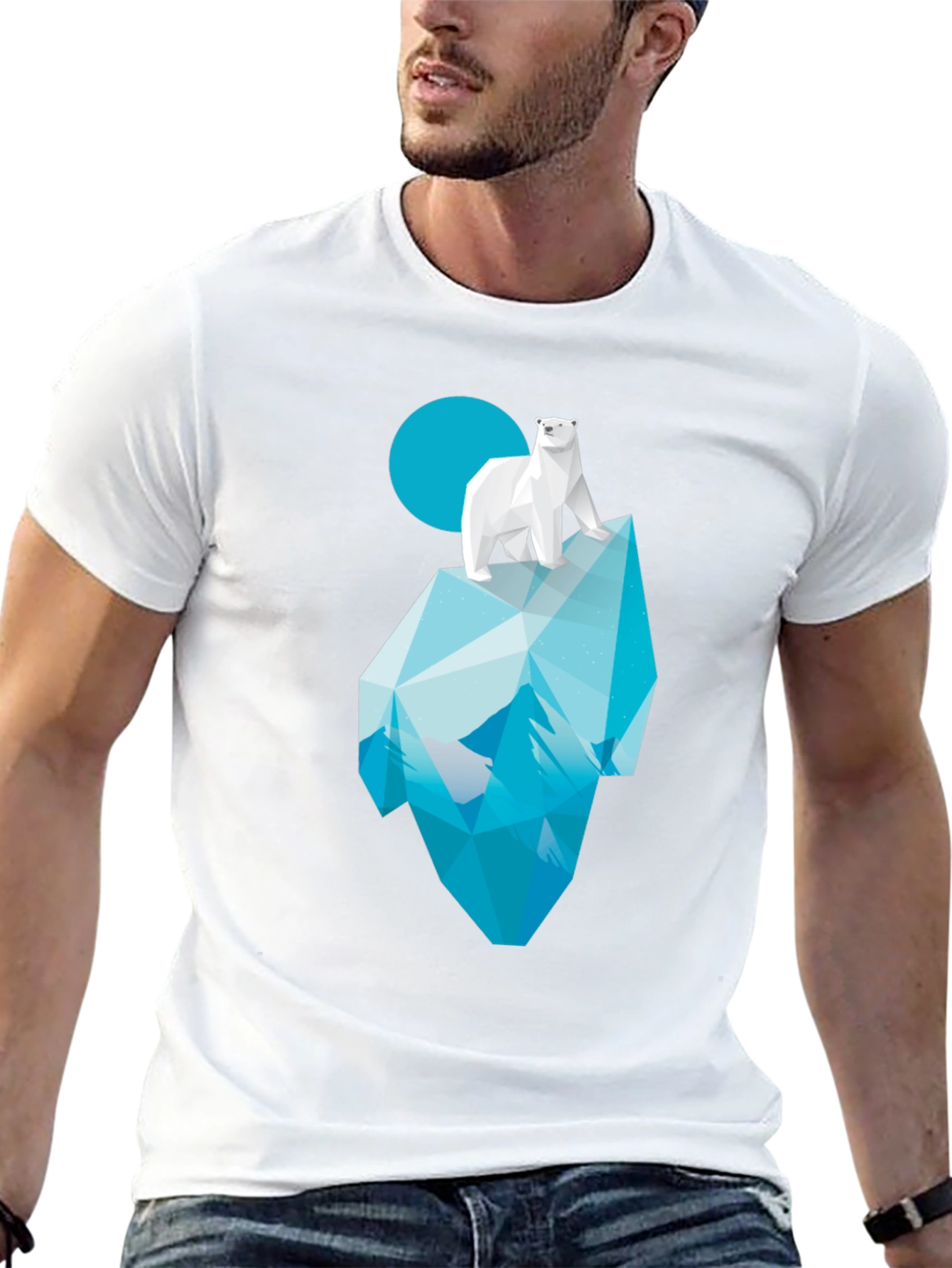 Geometric Polar Bear Iceberg Graphic Tee - Black