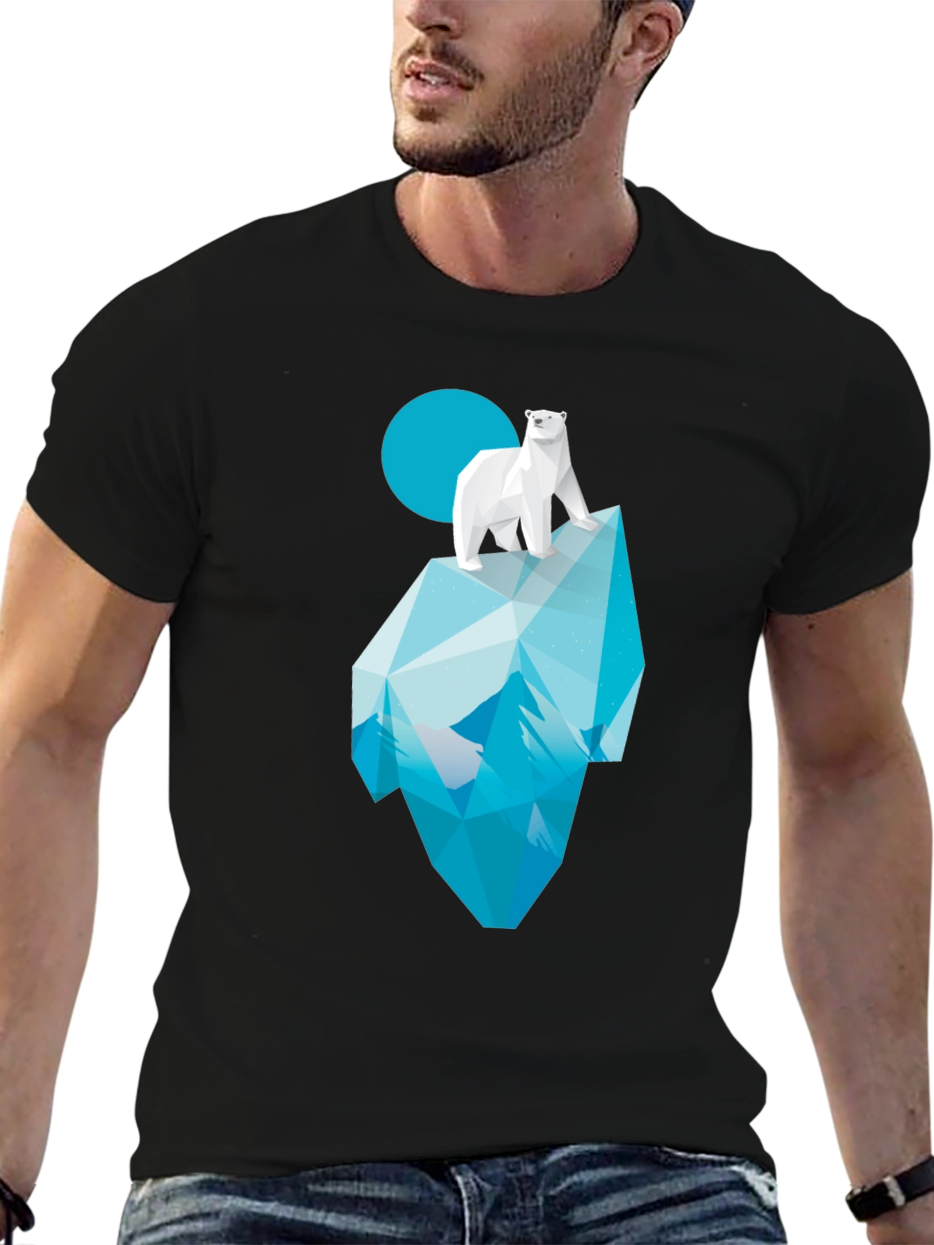 Geometric Polar Bear Iceberg Graphic Tee - Black