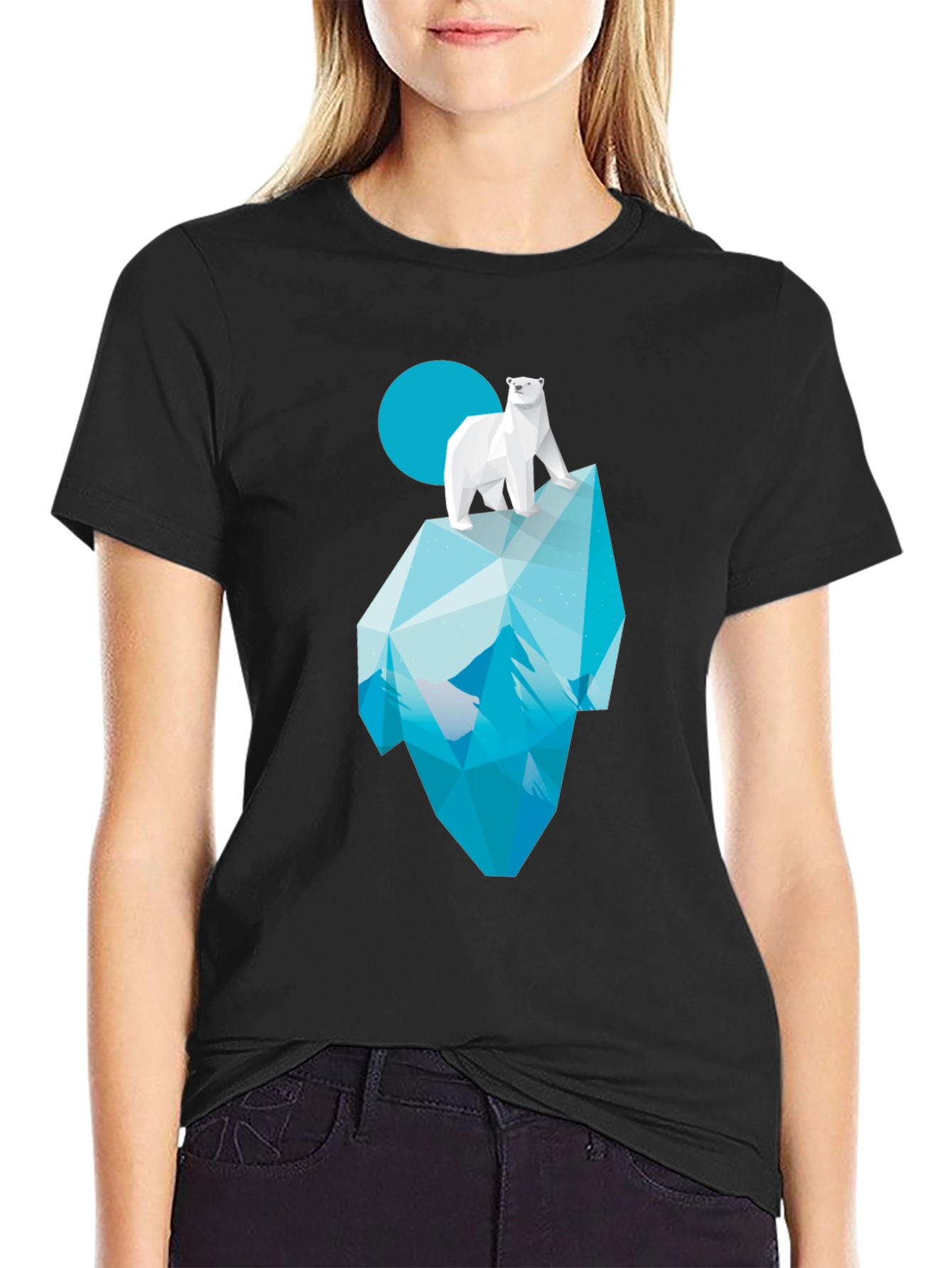 Geometric Polar Bear Iceberg Graphic Tee - Black