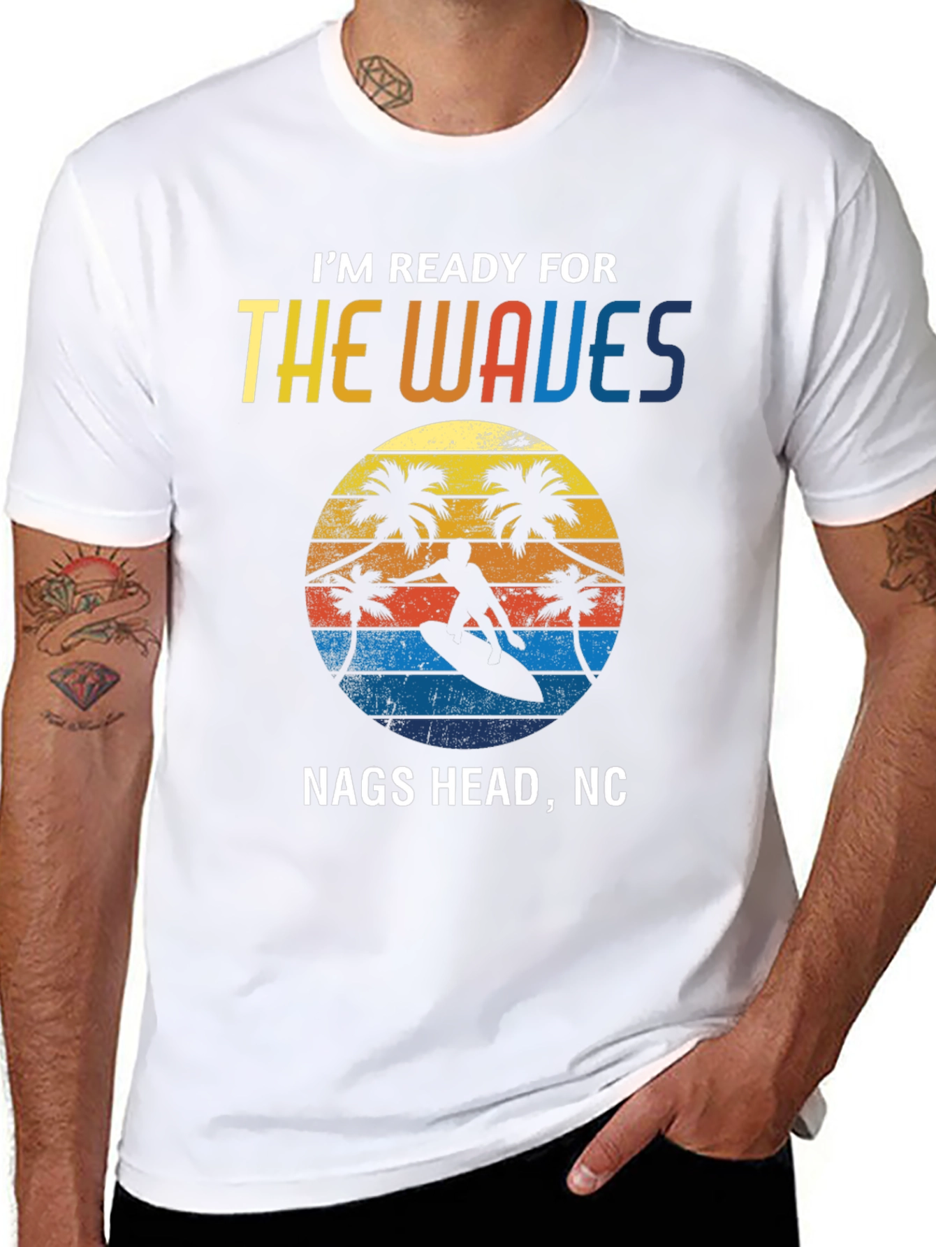 Nags Head NC Waves T-Shirt Surfing Graphic Tee