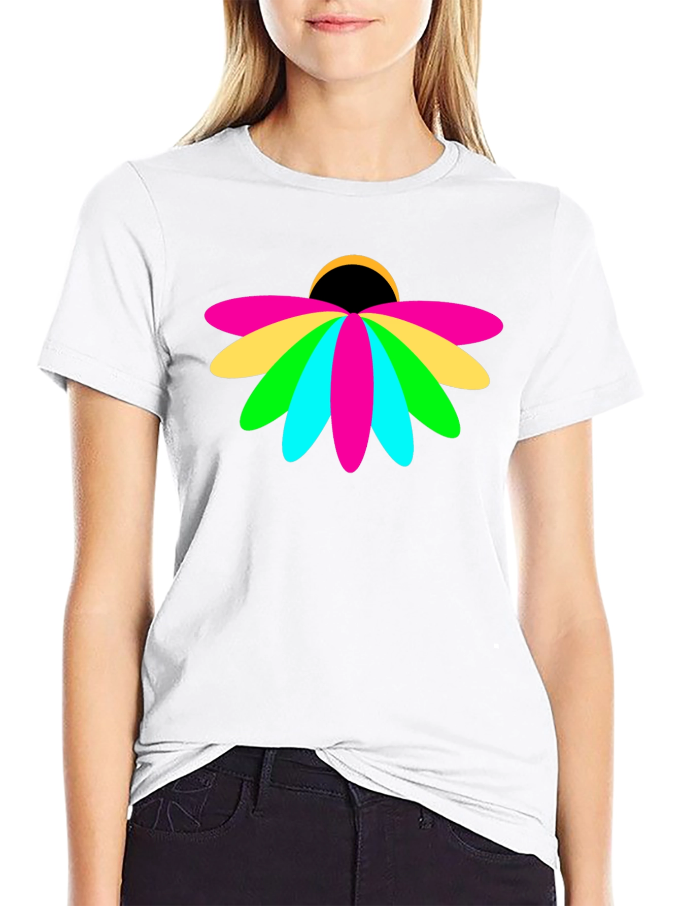 Vibrant Floral Graphic Black T-Shirt