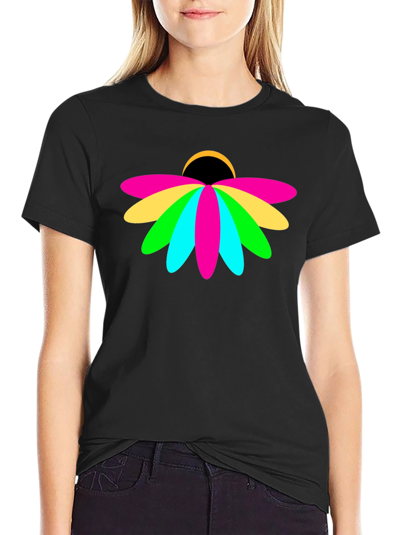 Vibrant Floral Graphic Black T-Shirt