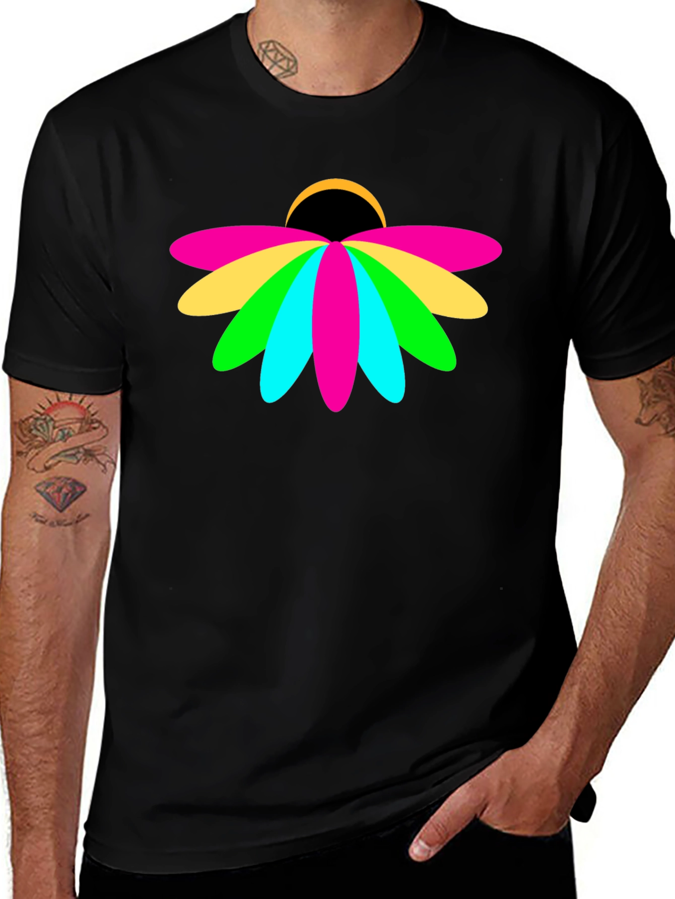 Vibrant Floral Graphic Black T-Shirt