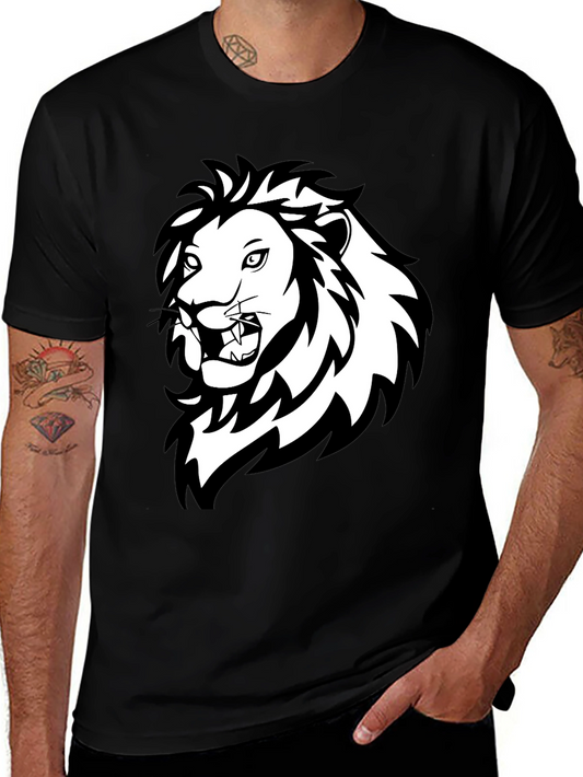 Bold Lion Graphic Tee - Black Cotton Crew Neck T-Shirt