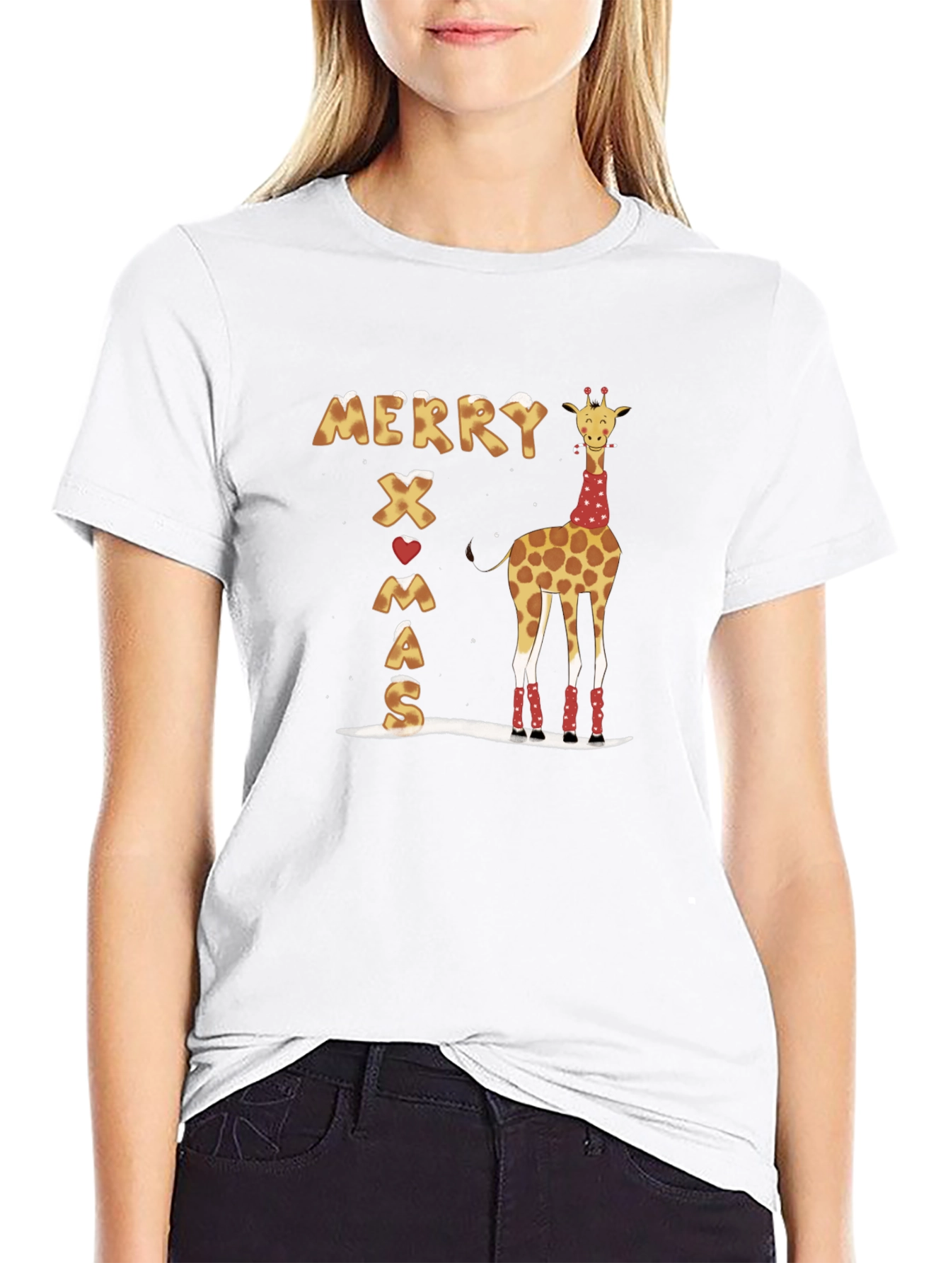 Merry Xmas Giraffe T-Shirt Holiday Shirt