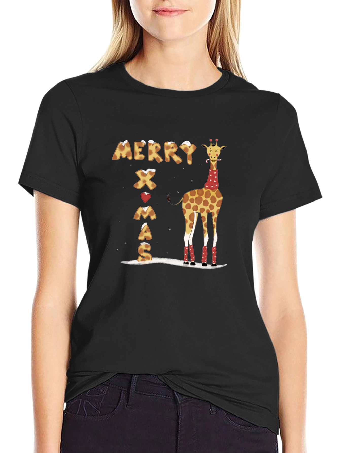 Merry Xmas Giraffe T-Shirt Holiday Shirt