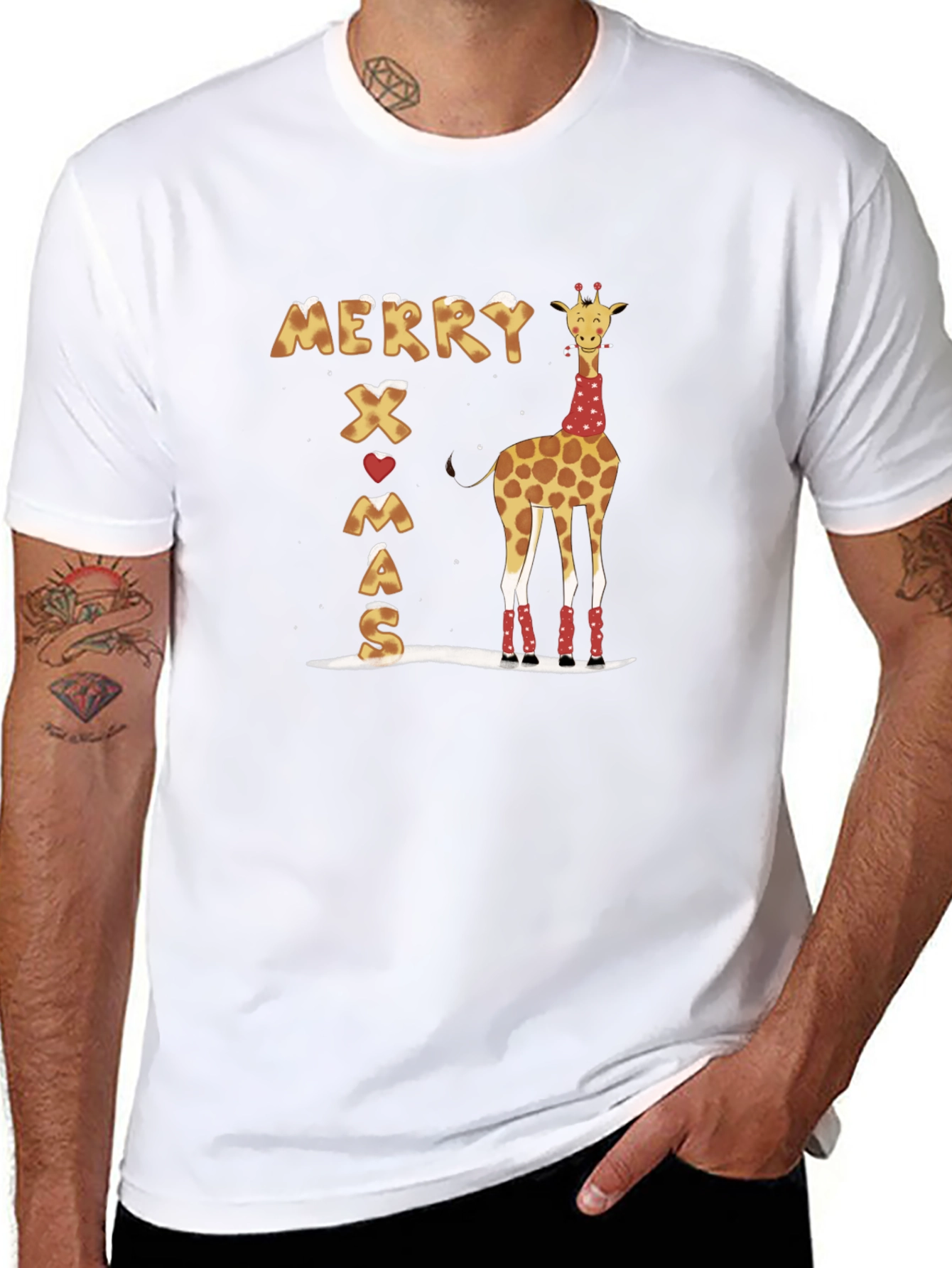 Merry Xmas Giraffe T-Shirt Holiday Shirt