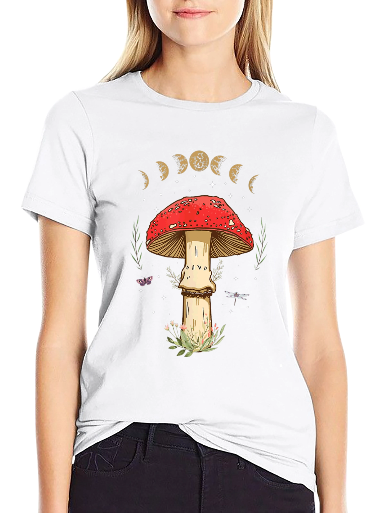 Mushroom Moon Phase Graphic Tee - Nature Lover Shirt