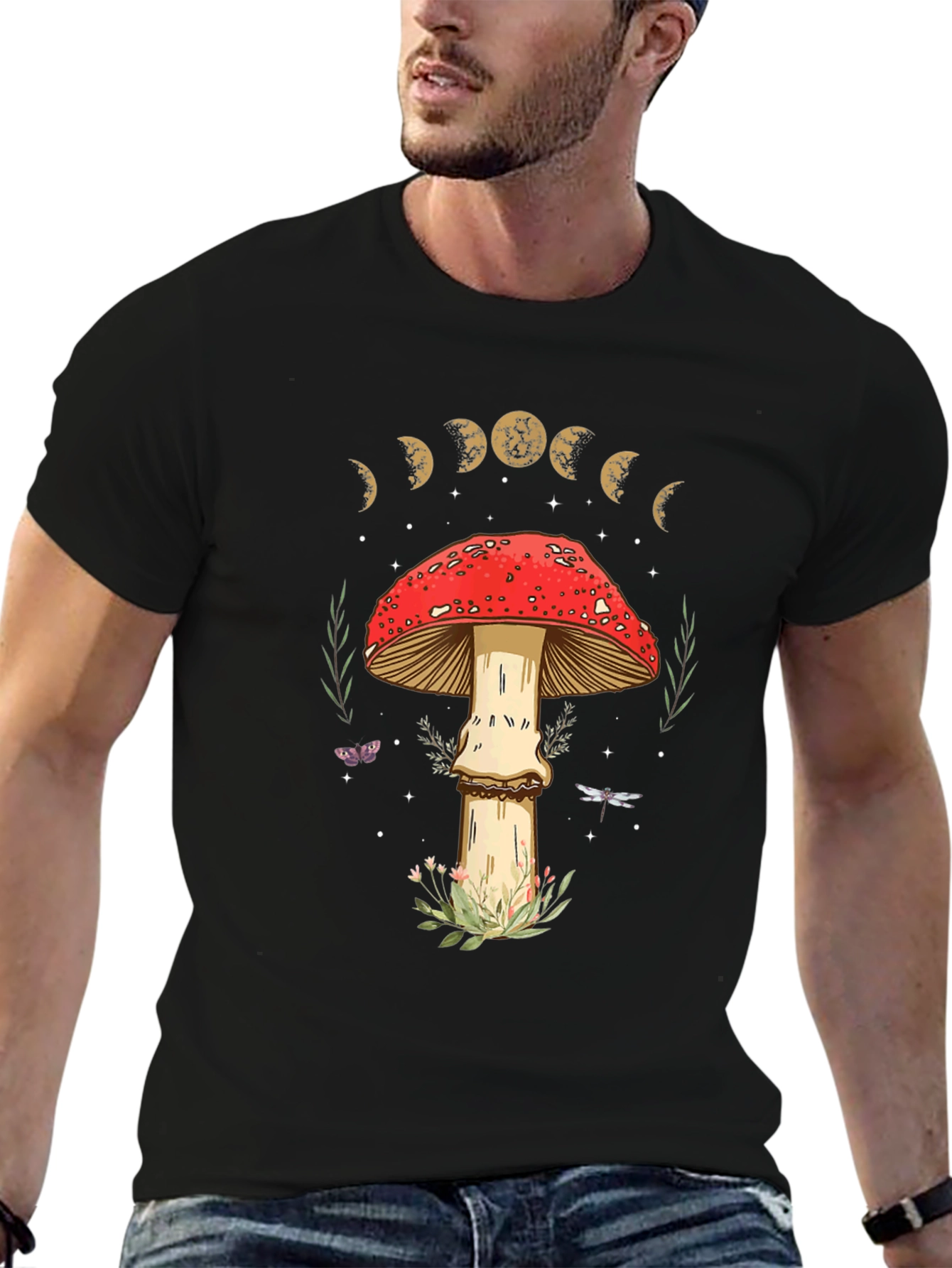 Mushroom Moon Phase Graphic Tee - Nature Lover Shirt