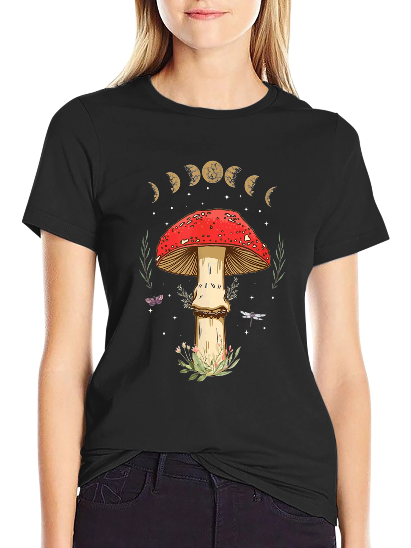 Mushroom Moon Phase Graphic Tee - Nature Lover Shirt