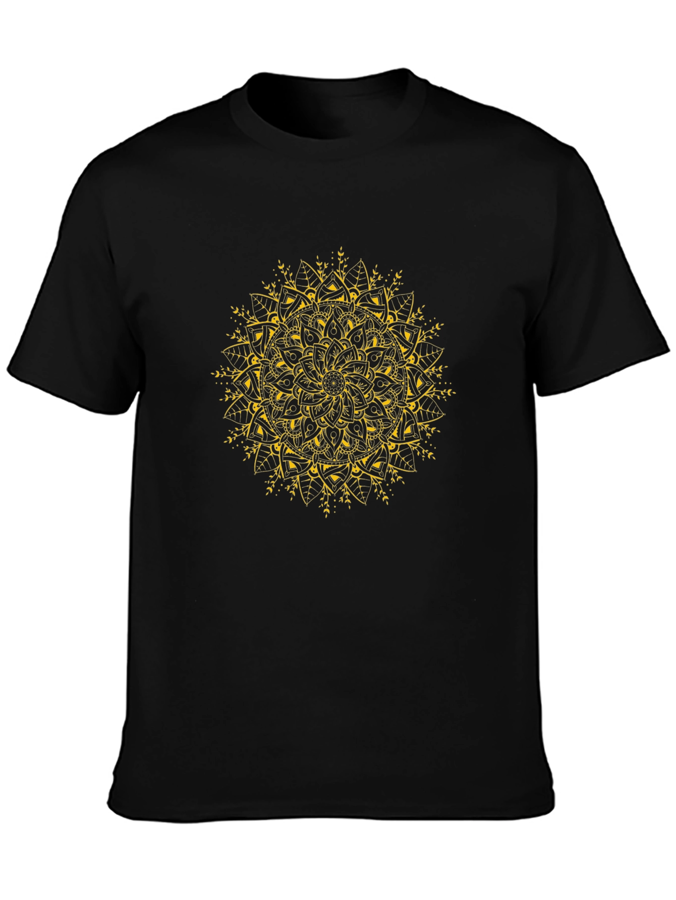 Black T-Shirt with Gold Mandala Design