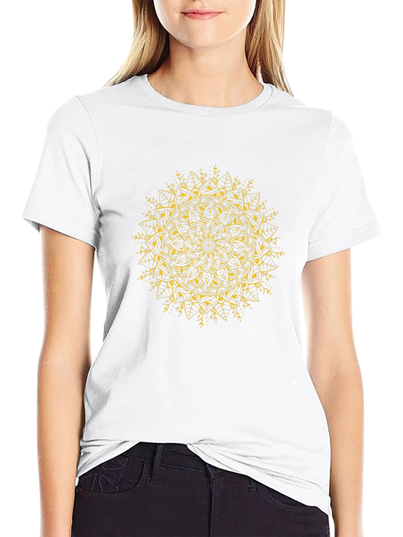 Black T-Shirt with Gold Mandala Design