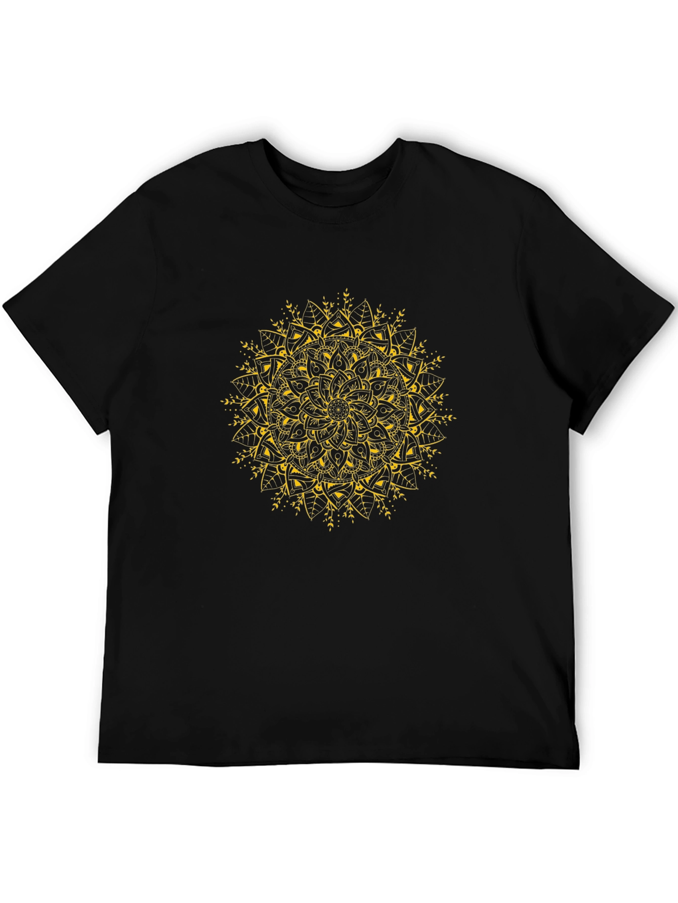 Black T-Shirt with Gold Mandala Design
