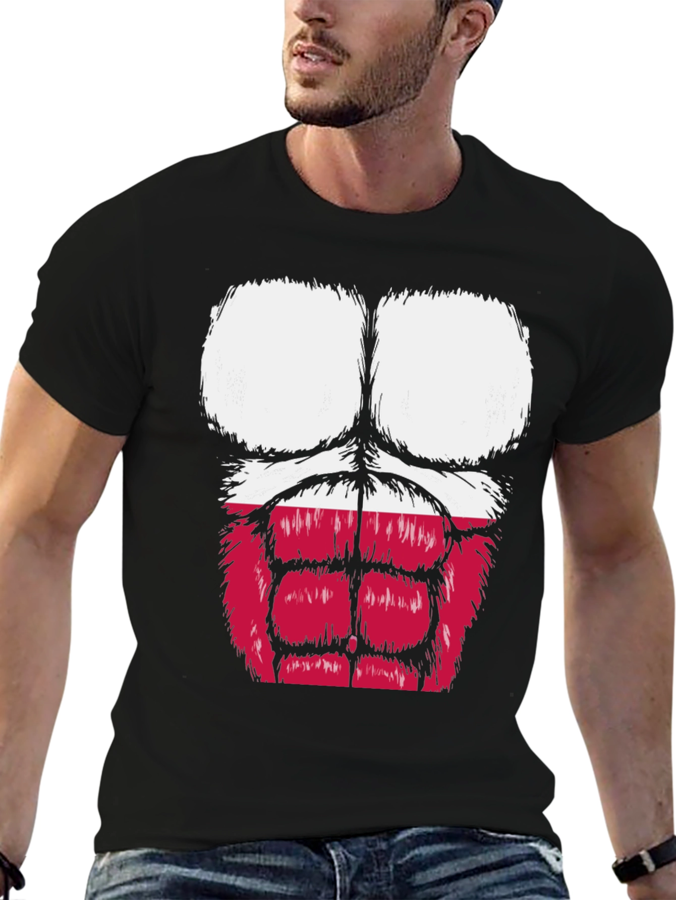 Funny Gorilla Bodybuilder Poland Flag Graphic T-Shirt