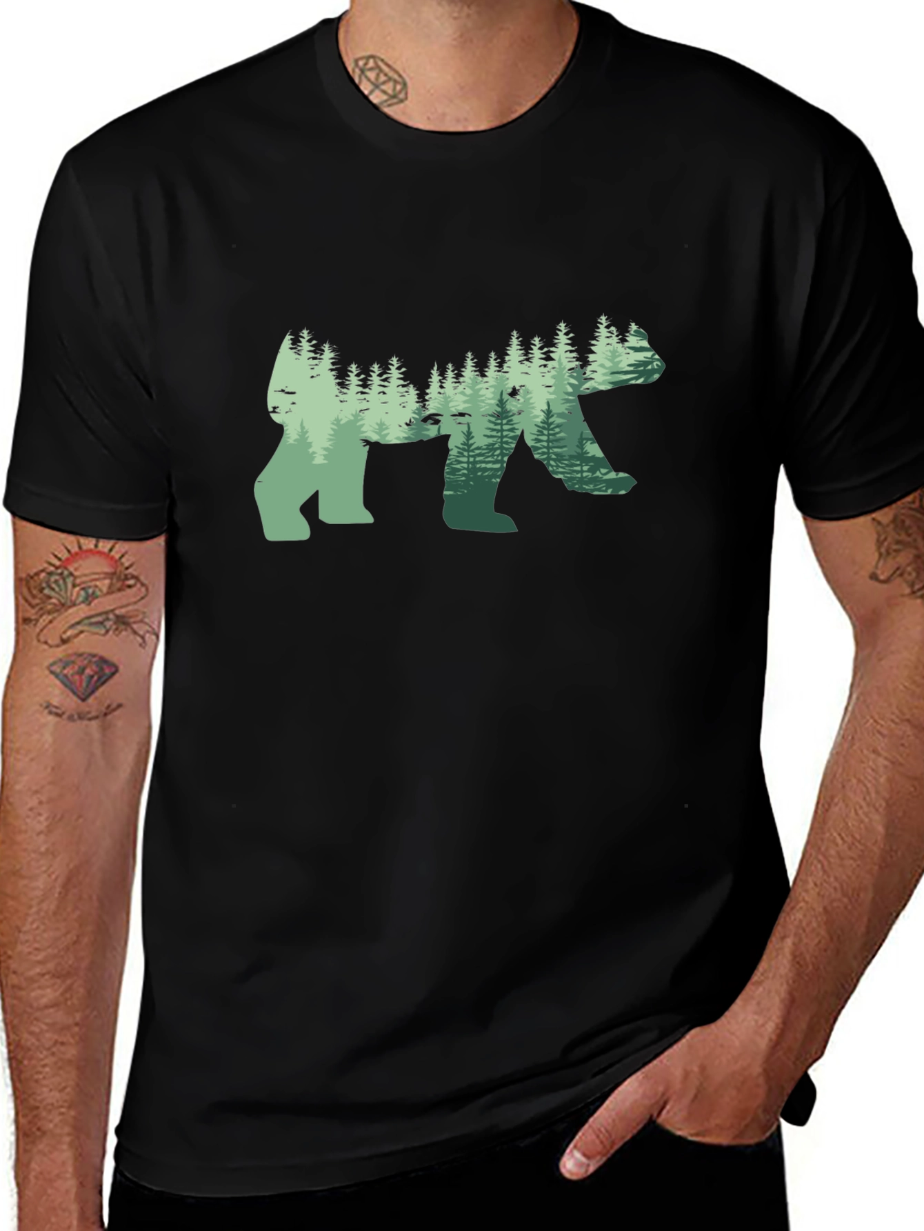 Nature Forest Silhouette Bear Graphic Tee