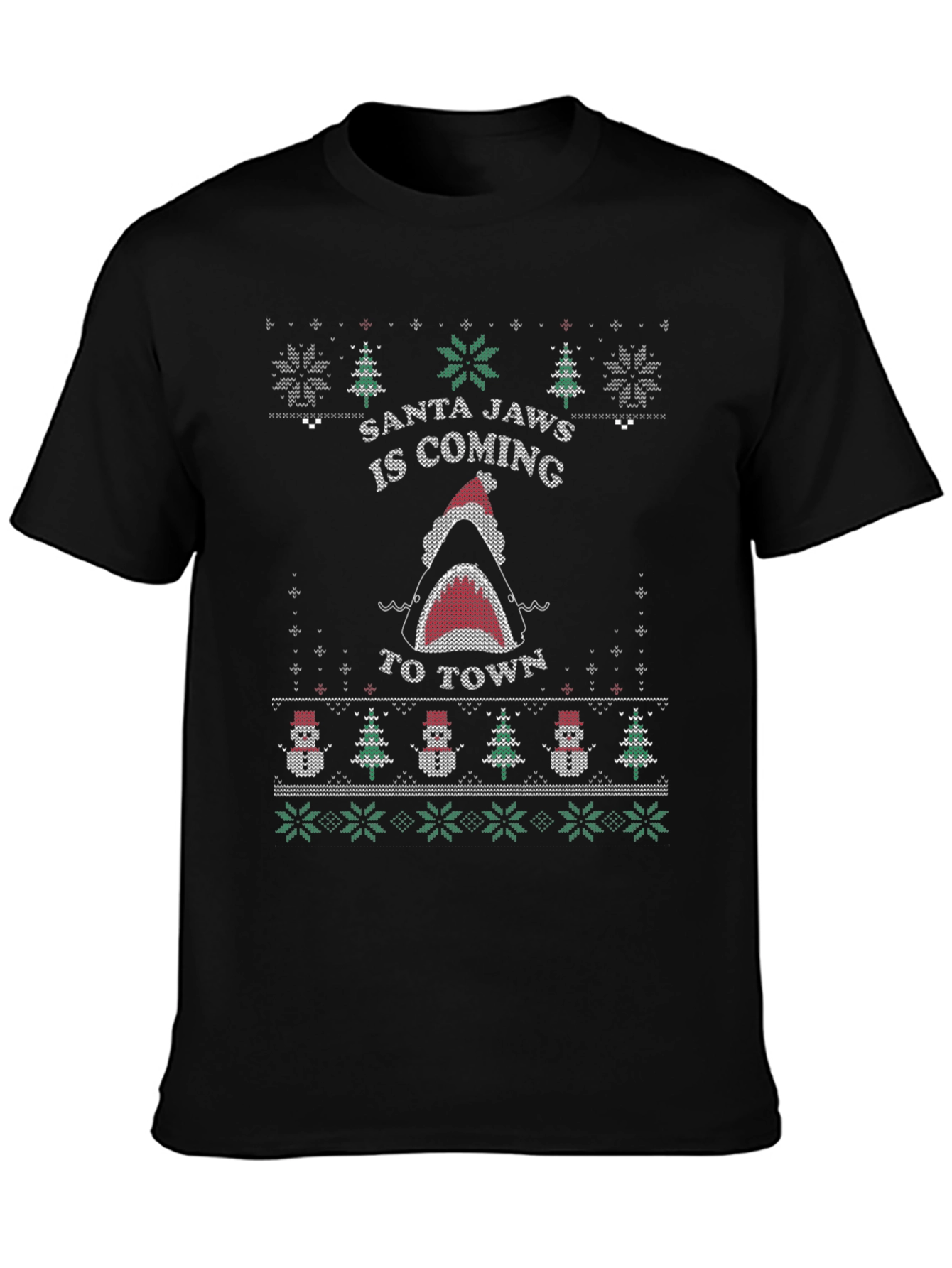 Santa Jaws Ugly Christmas Sweater Style T-Shirt