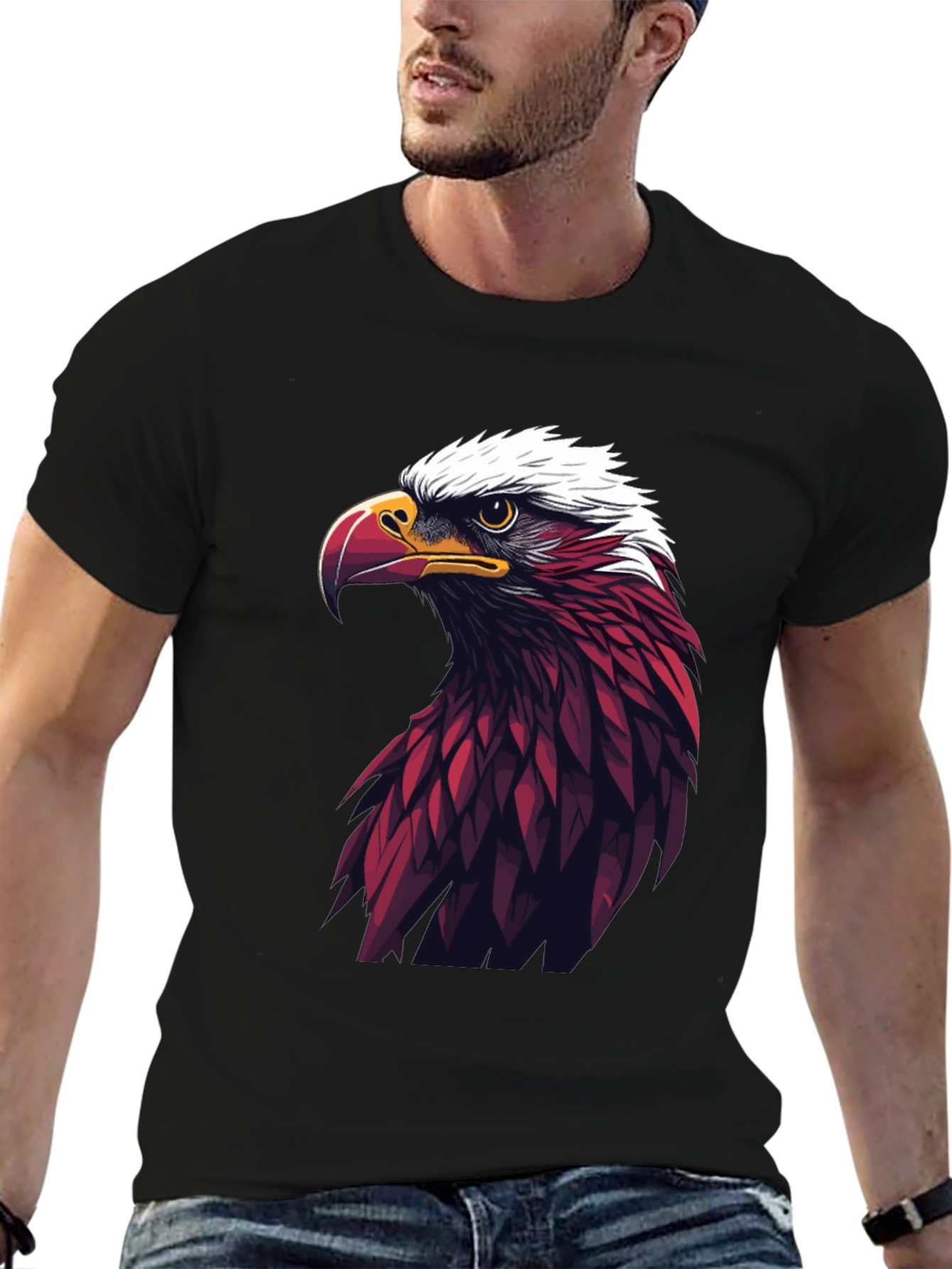 Bold Eagle Graphic Tee - Black Cotton Blend