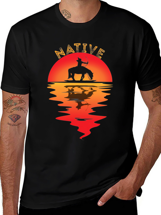 Native Sunset Graphic Tee - Black Cotton Blend