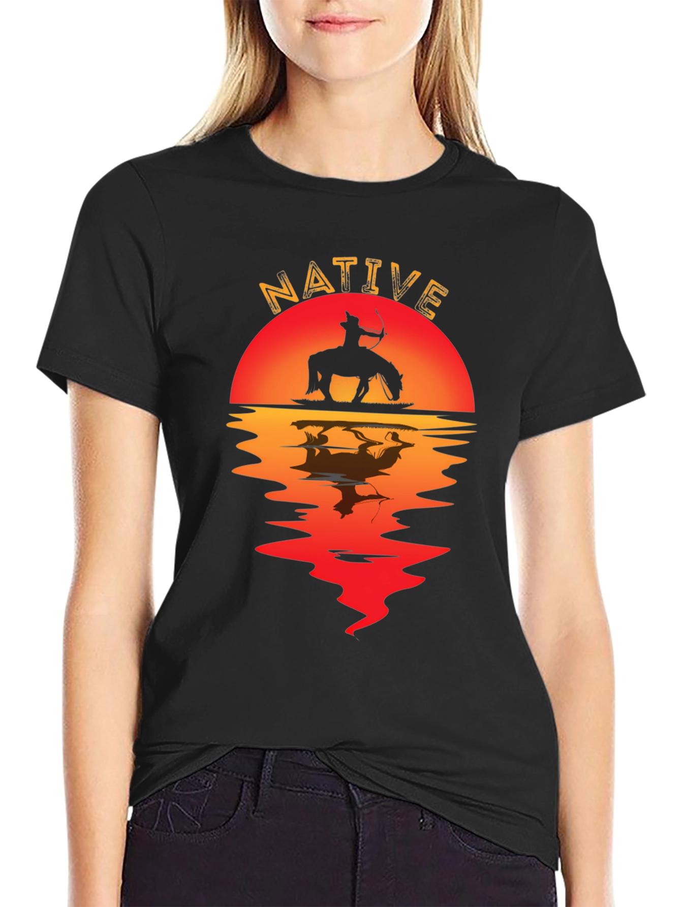 Native Sunset Graphic Tee - Black Cotton Blend
