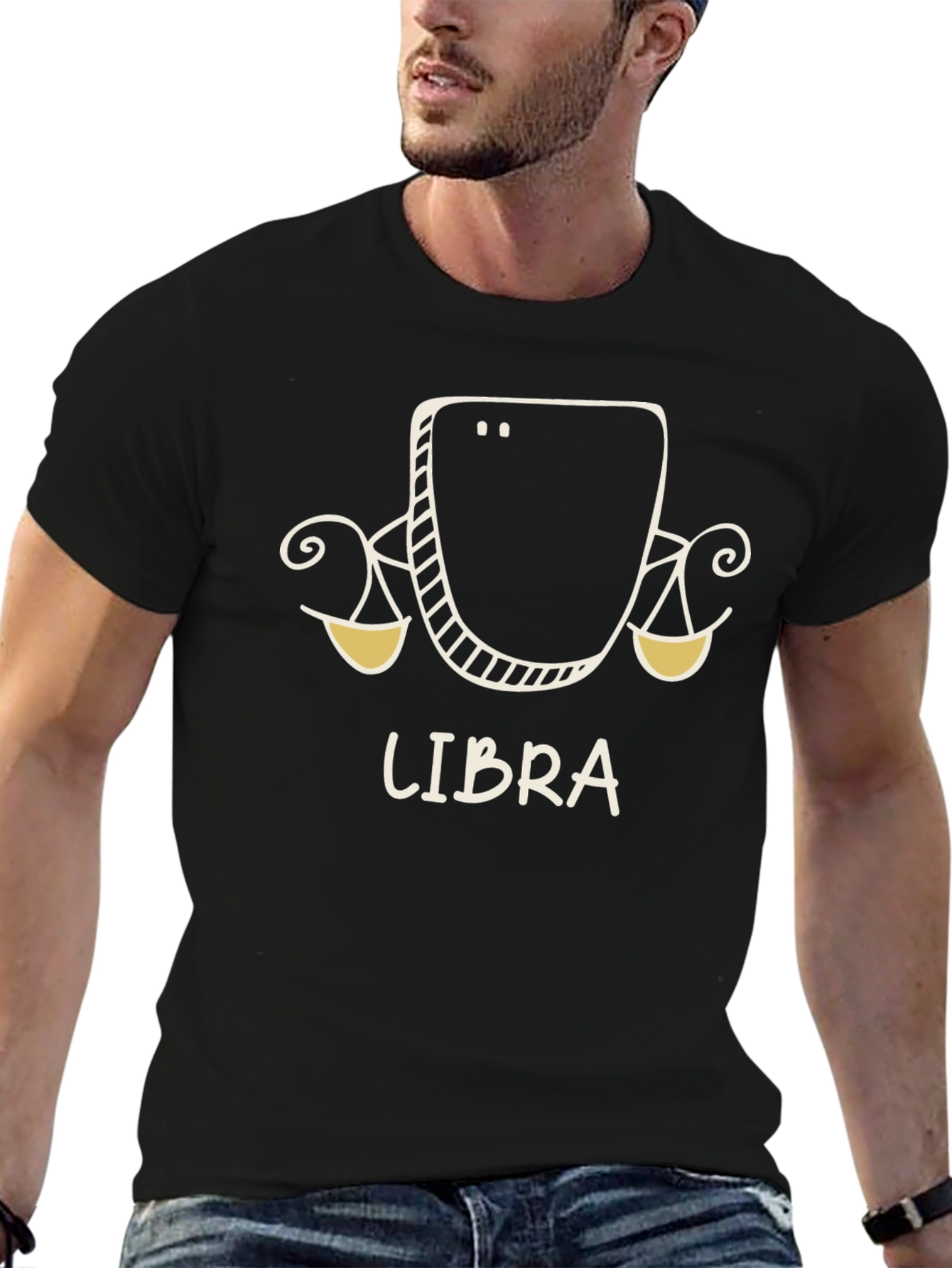 Libra Zodiac Graphic Tee - Black Cotton Blend