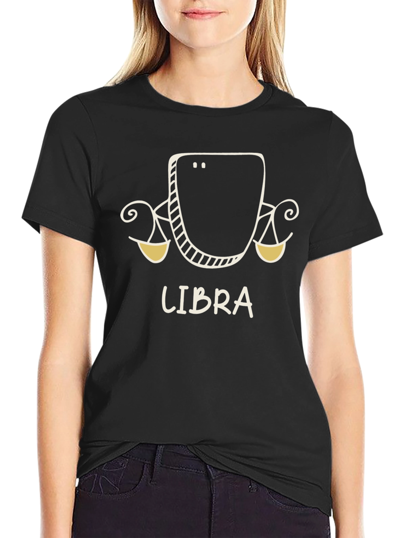 Libra Zodiac Graphic Tee - Black Cotton Blend
