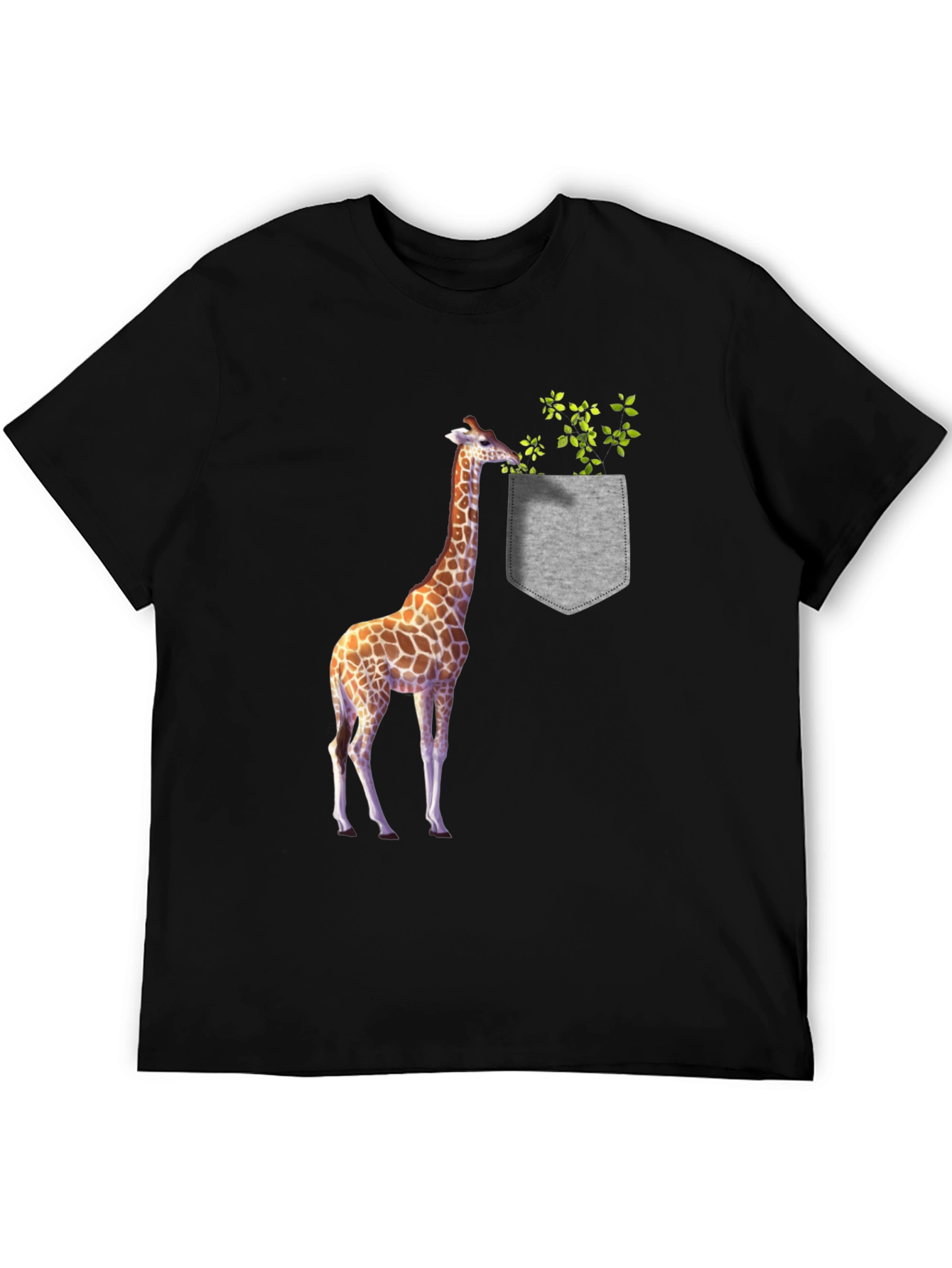 Giraffe in Pocket Graphic Tee - Black Cotton T-Shirt