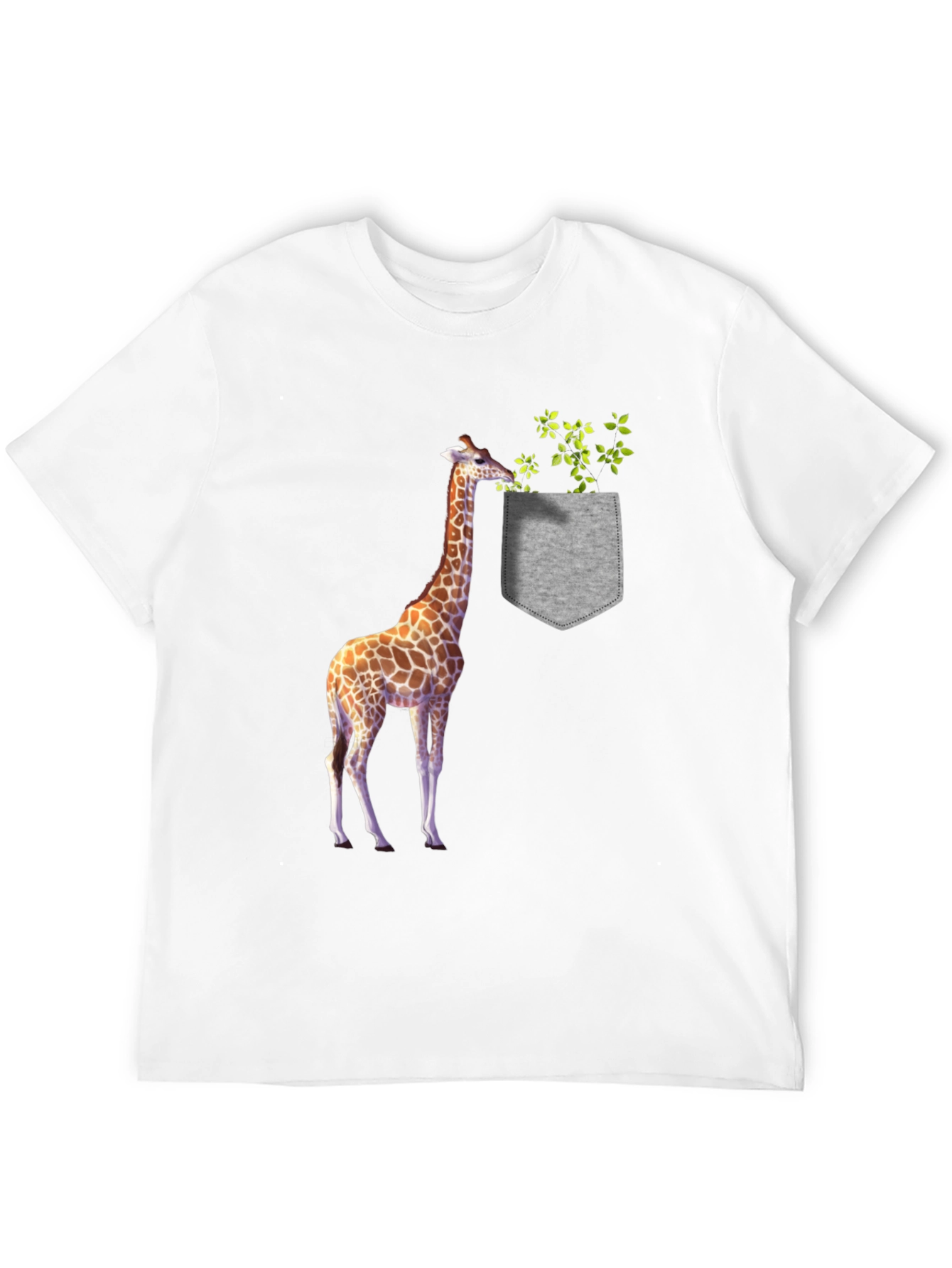 Giraffe in Pocket Graphic Tee - Black Cotton T-Shirt