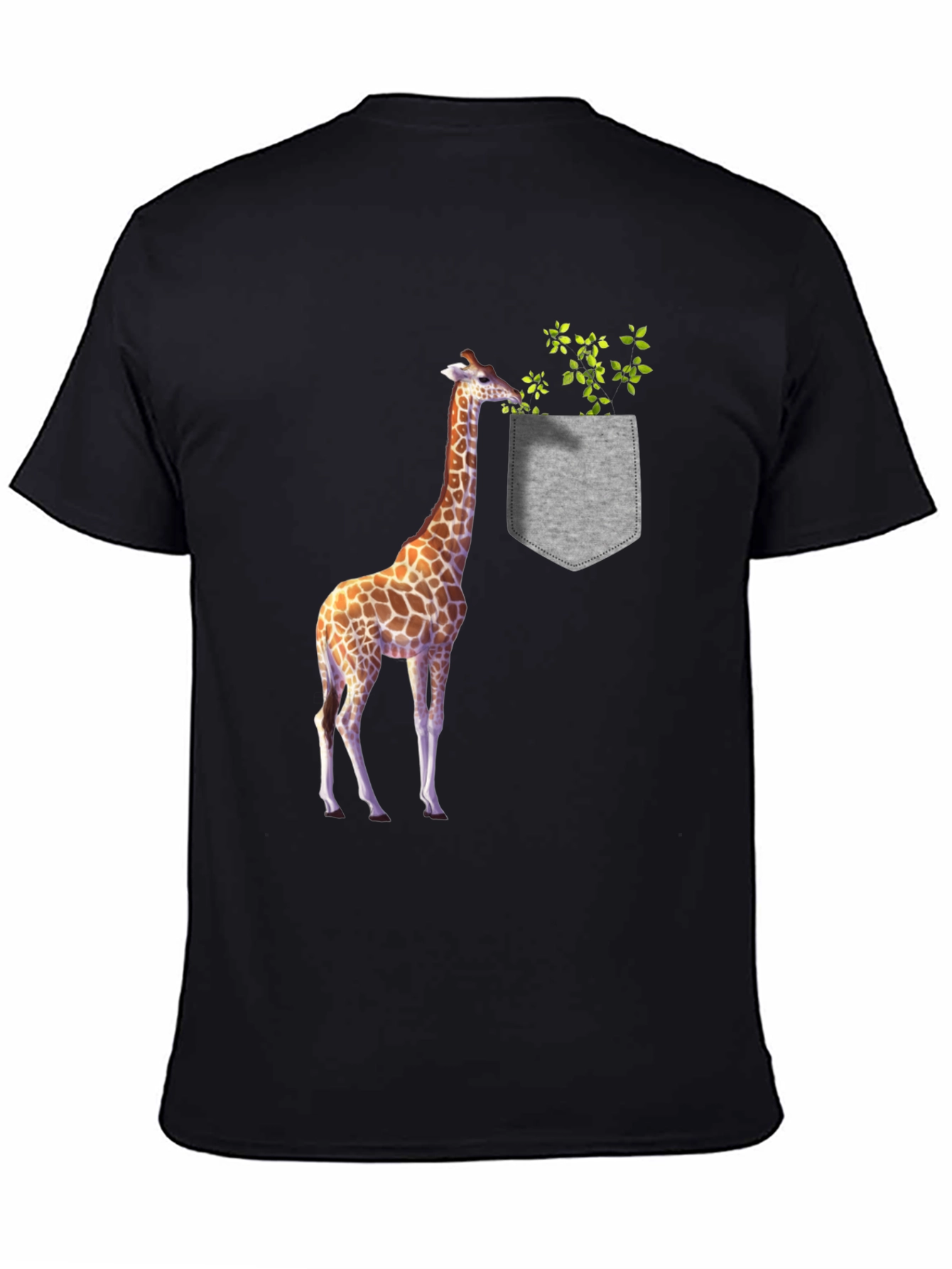 Giraffe in Pocket Graphic Tee - Black Cotton T-Shirt