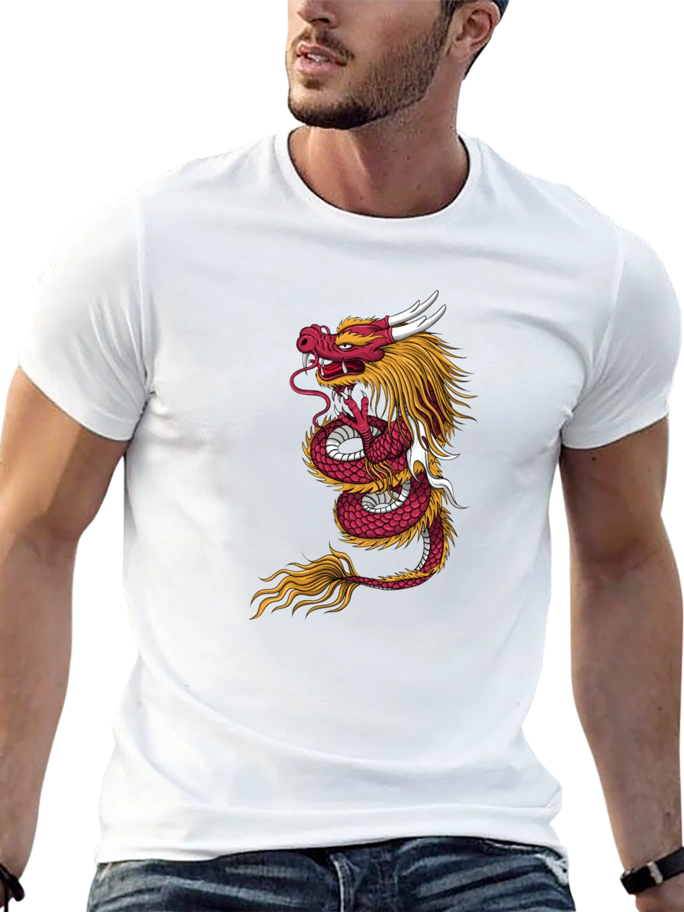 Black Tee with Dragon Graphic