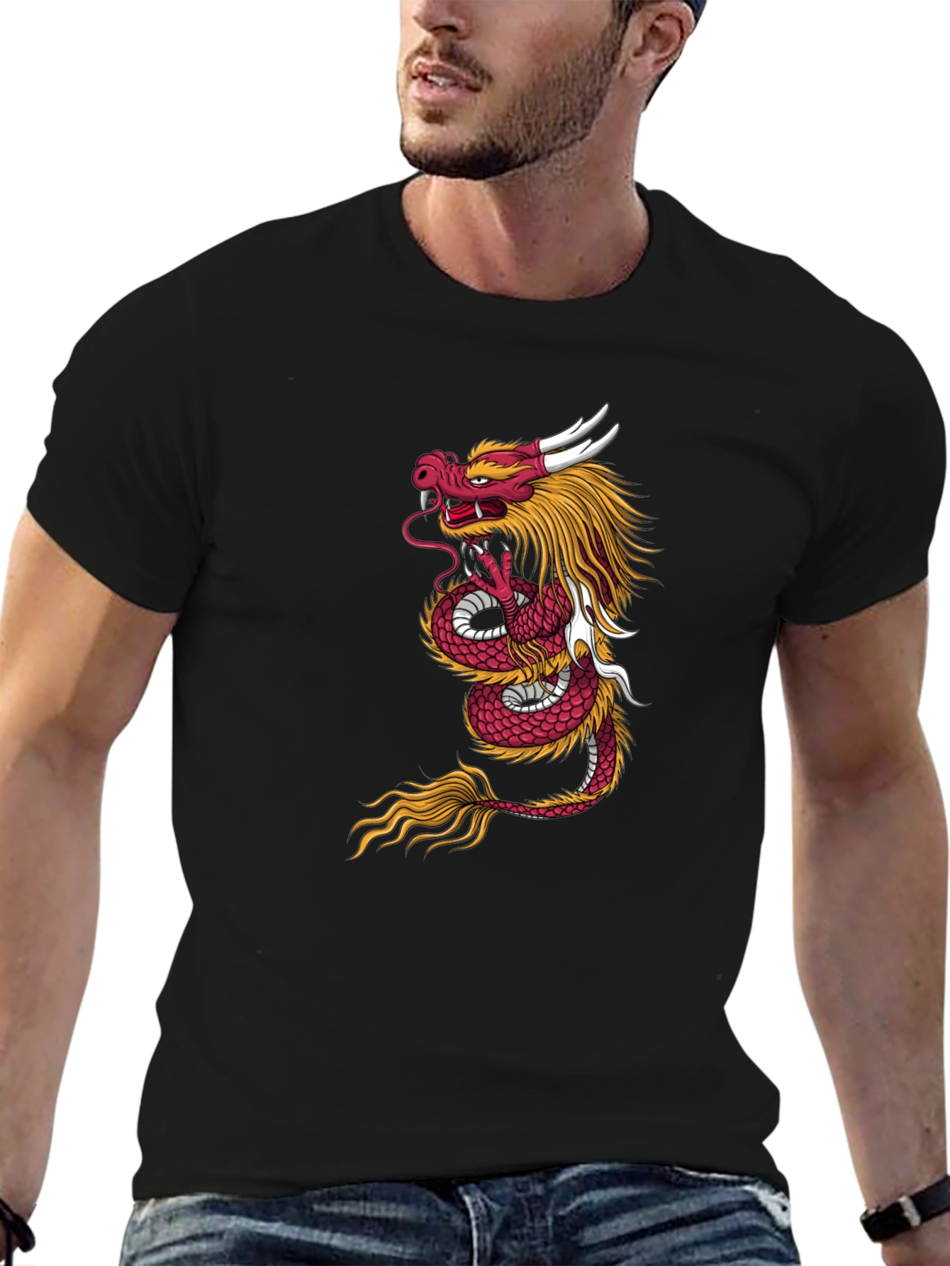 Black Tee with Dragon Graphic