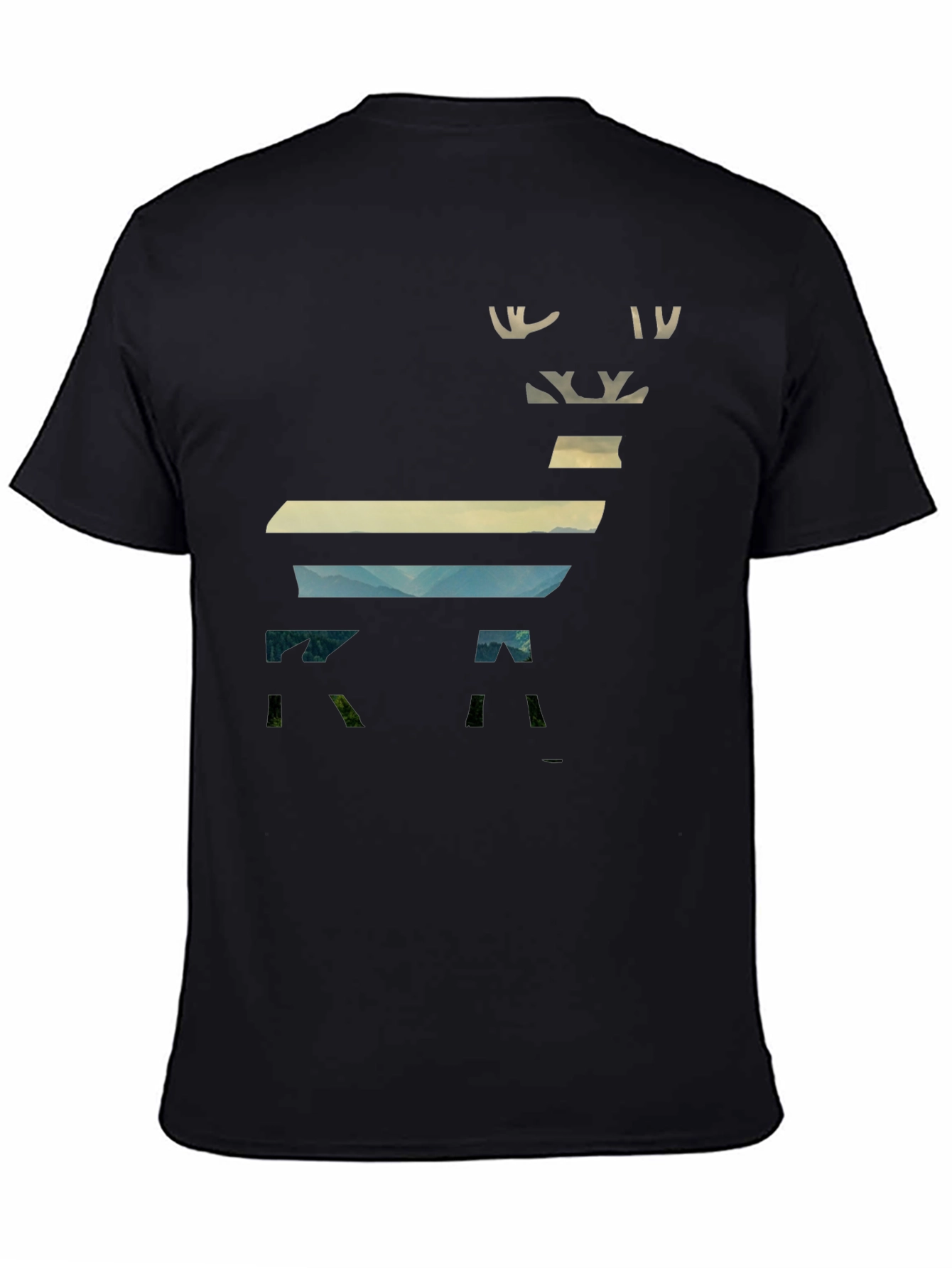 Abstract Deer Graphic Mens Black T-Shirt