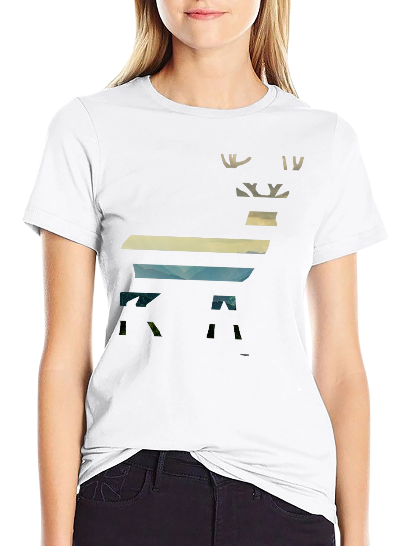 Abstract Deer Graphic Mens Black T-Shirt