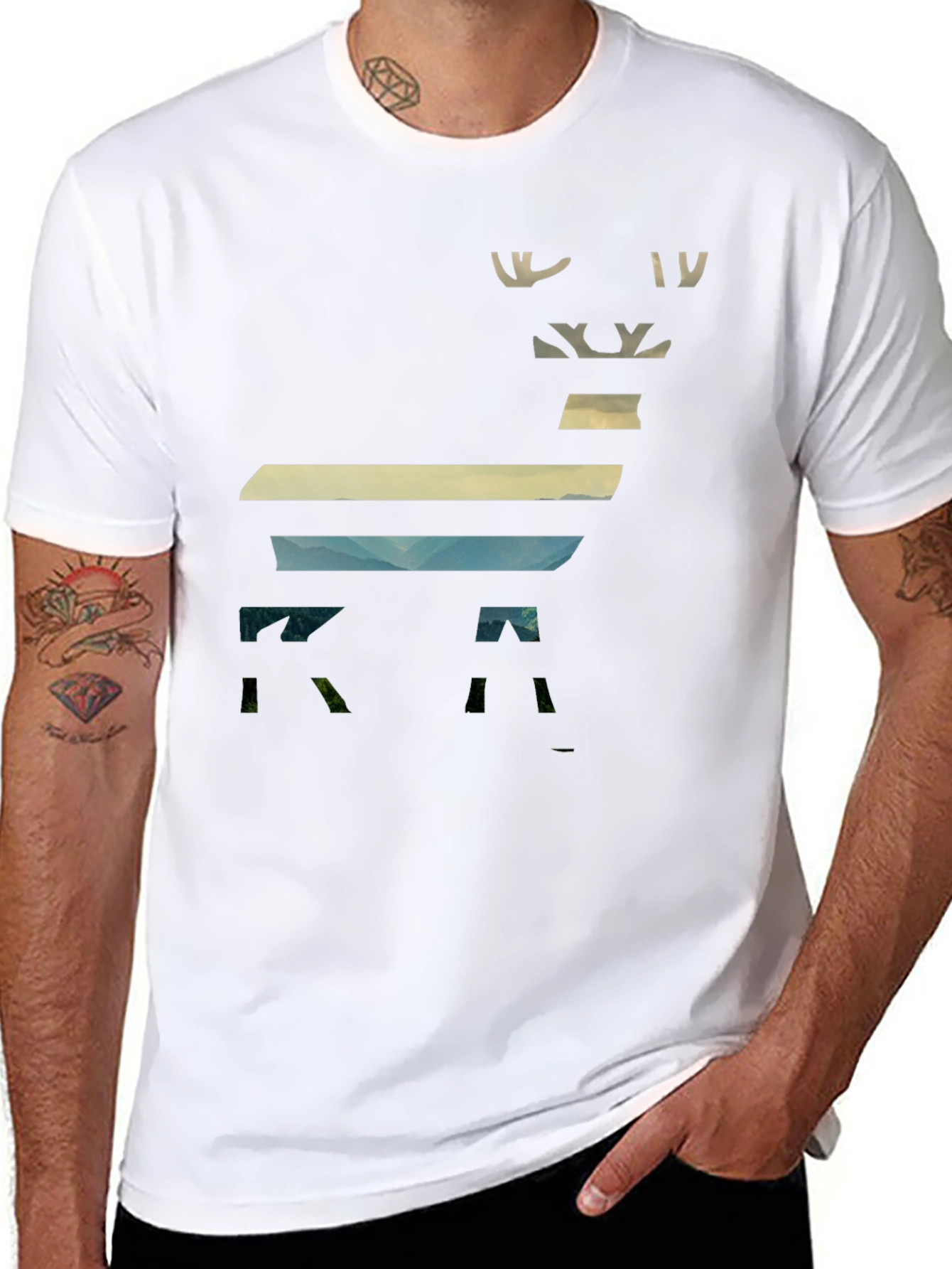 Abstract Deer Graphic Mens Black T-Shirt