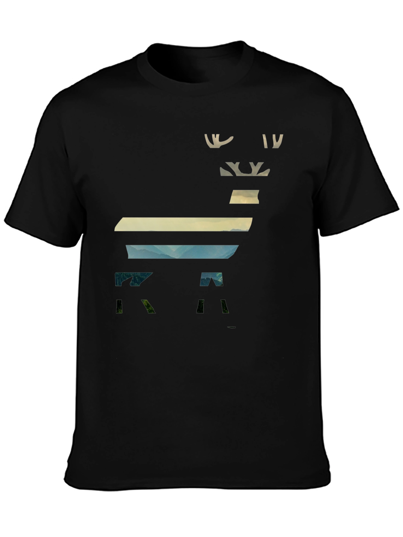 Abstract Deer Graphic Mens Black T-Shirt