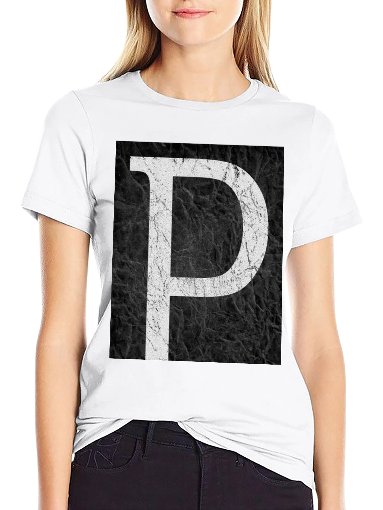 Bold Letter P Black Graphic Tee